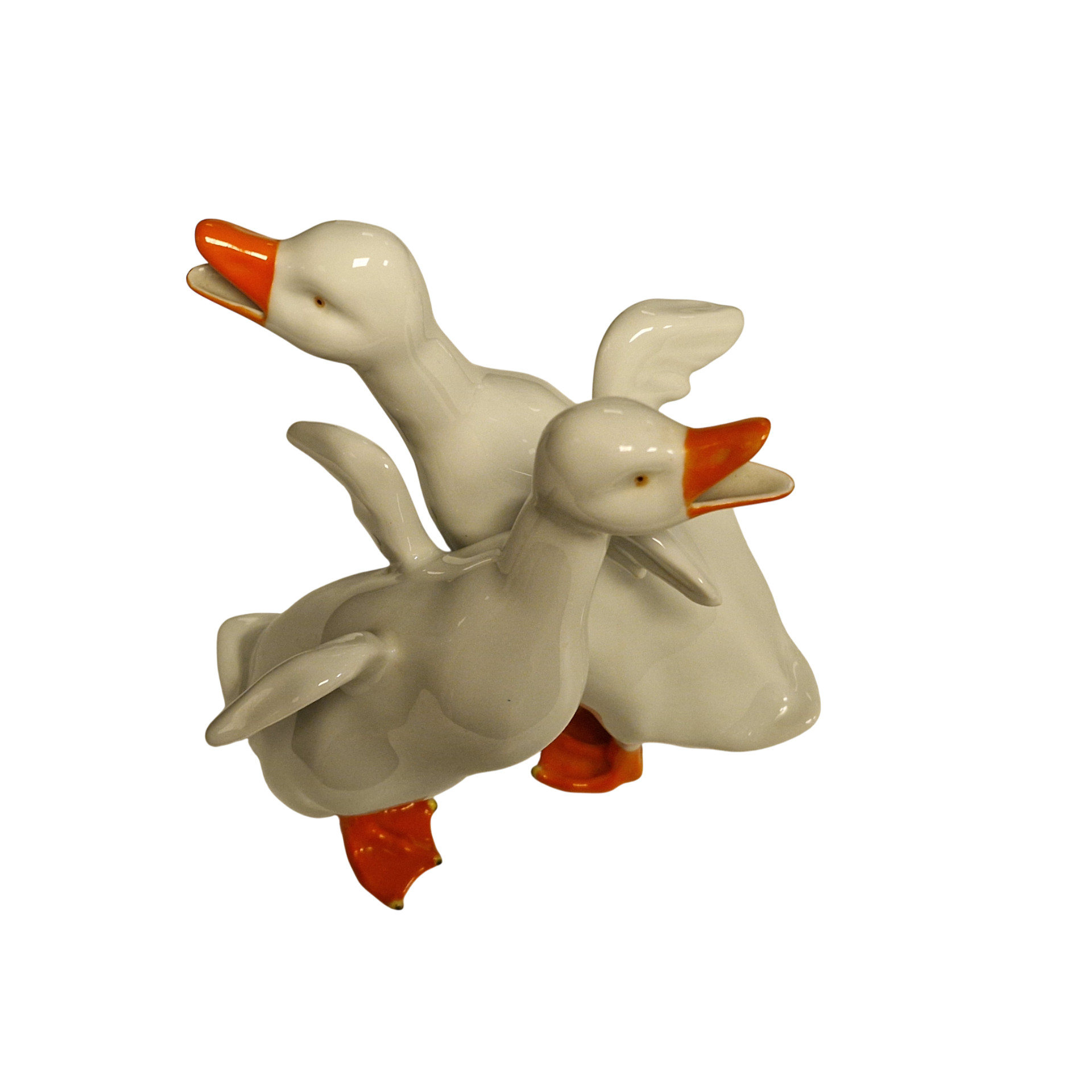 Galheteiro “Patos” em porcelana Vista Alegre – Branco e Laranja – 18 cm altura (1980–1992)