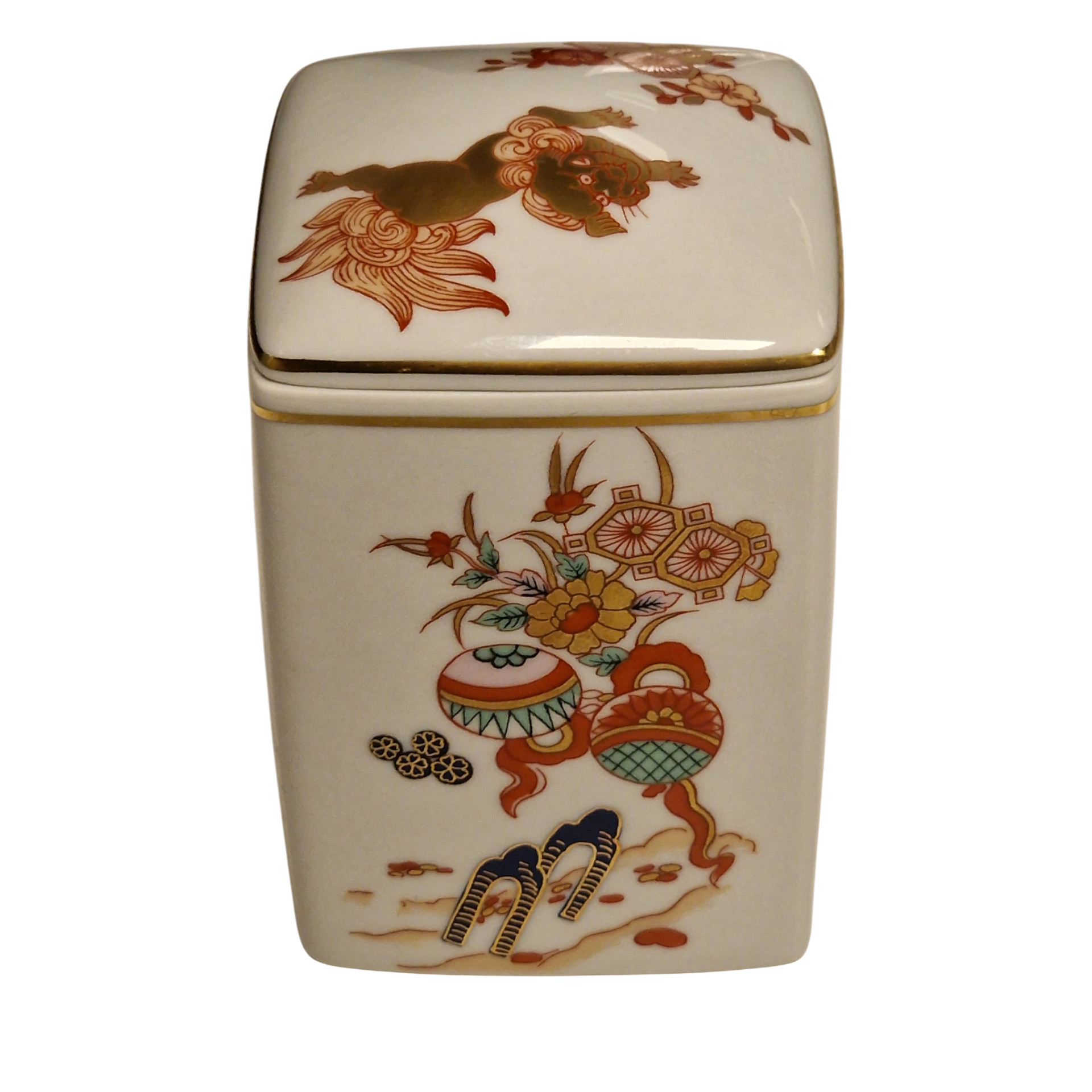 Caixa Oriental “Samurai” – Vista Alegre – Porcelana pintada à mão com ouro – 1980–1992