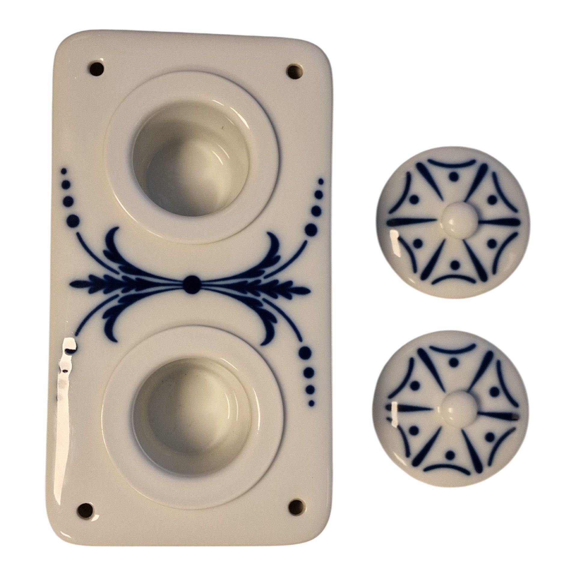 Tinteiro “Império” – Vista Alegre – Porcelana branca com decoração azul – 16×7×8cm