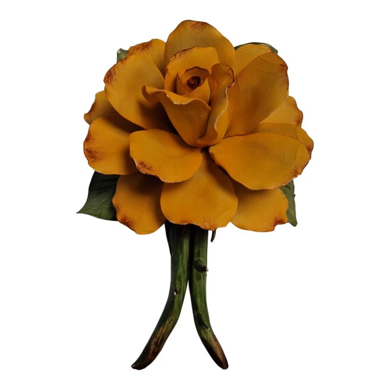 Rosa Capodimonte – Porcelana italiana pintada à mão – Flor decorativa amarela – 11×8×10 cm
