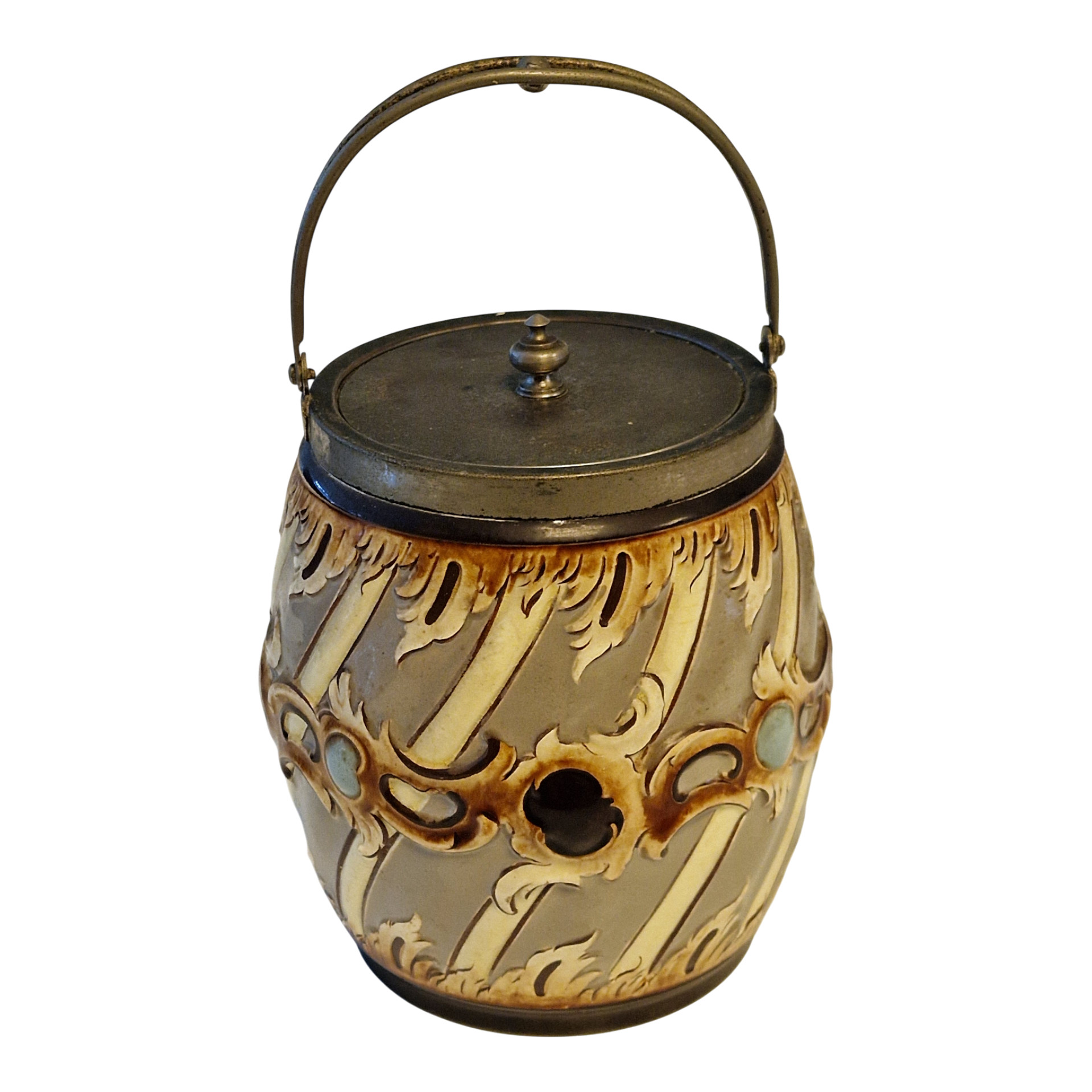 Biscoiteiro Vitoriano em Stoneware Esmaltado – Provável Inglaterra ou Alemanha (c.1880–1910)