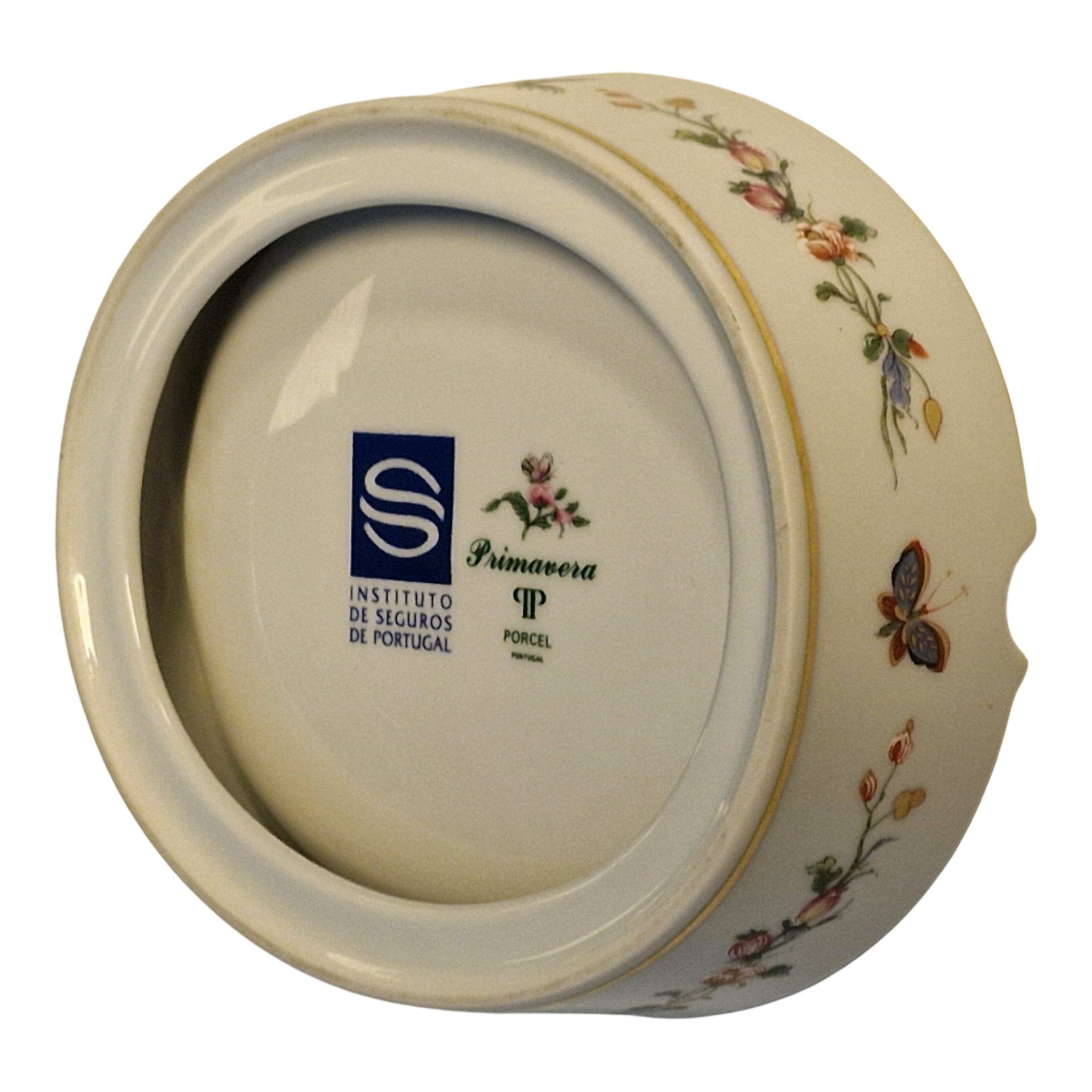 Cinzeiro “Primavera” – Porcel Portugal – Porcelana decorada com flores e filete dourado – 15×3×4cm