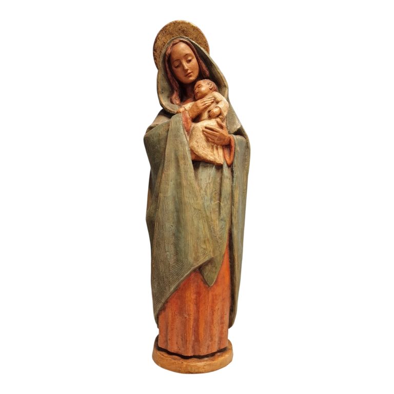 Nossa Senhora com o Menino – Escultura em Terracota Policromada por Maria Amélia Carvalheira (c. 1950-1970)