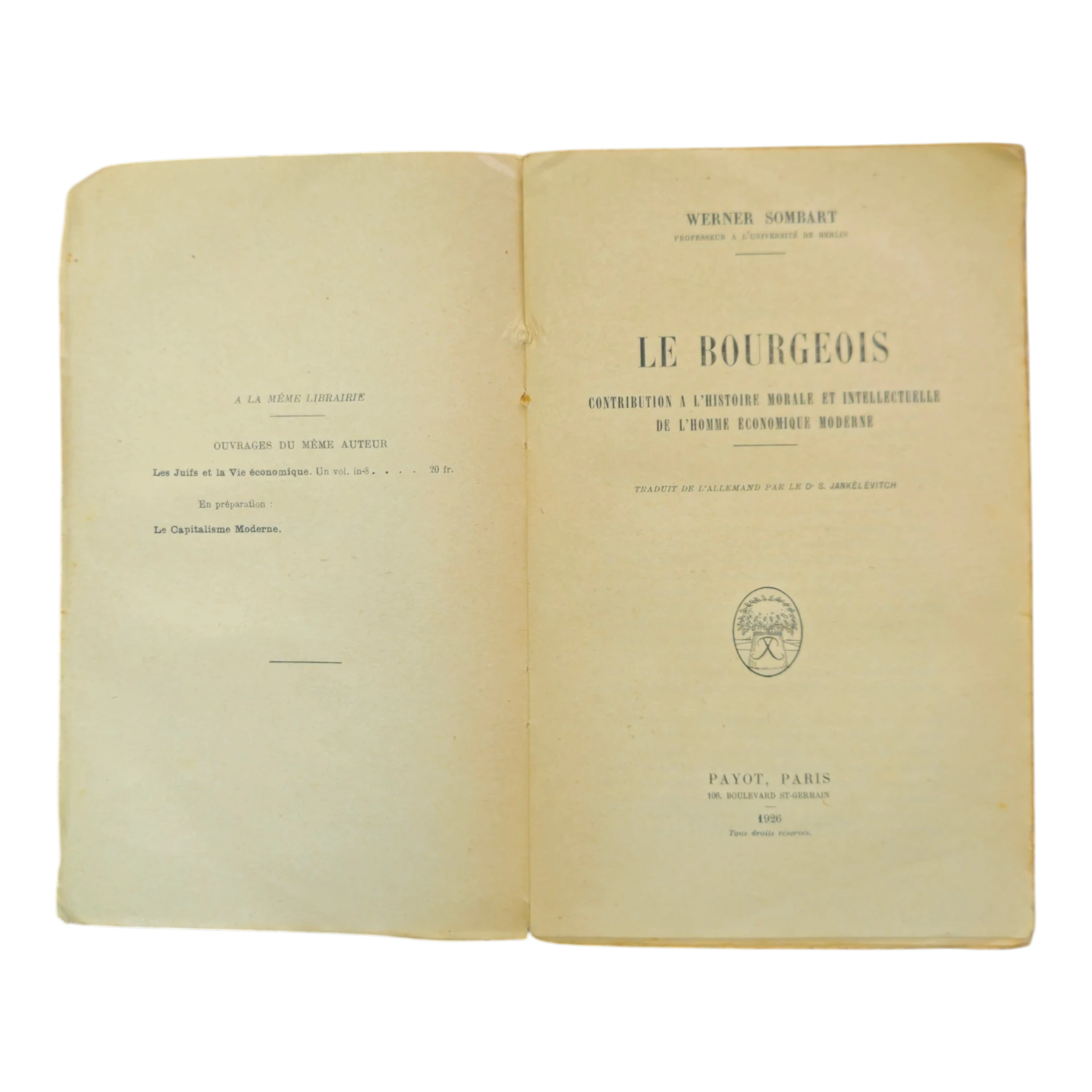 Le Bourgeois – Werner Sombart (1926) – Payot Paris – Bibliothèque Politique et Économique