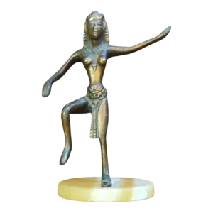 Estatueta Egípcia Decorativa em Metal com Base em Ónix – Figura Dançante
