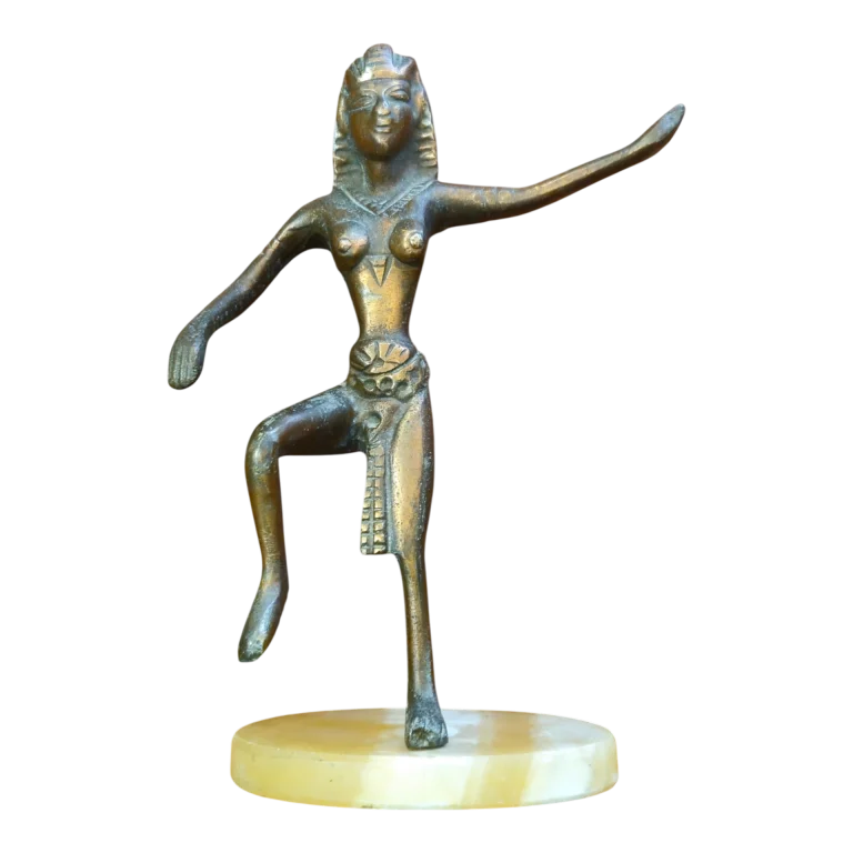 Estatueta Egípcia Decorativa em Metal com Base em Ónix – Figura Dançante