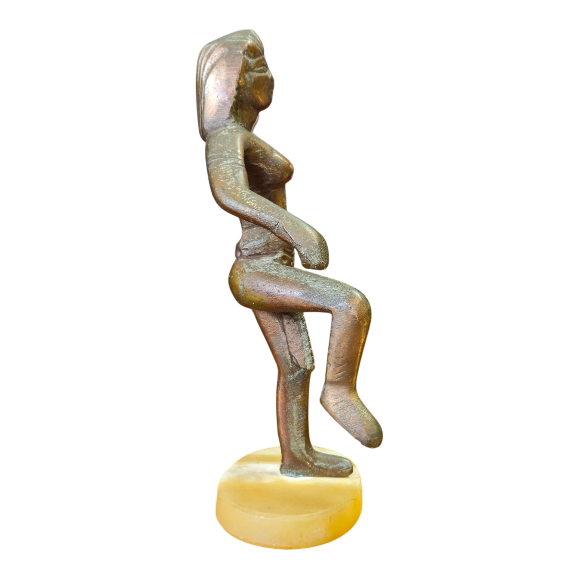 Estatueta Egípcia Decorativa em Metal com Base em Ónix – Figura Dançante