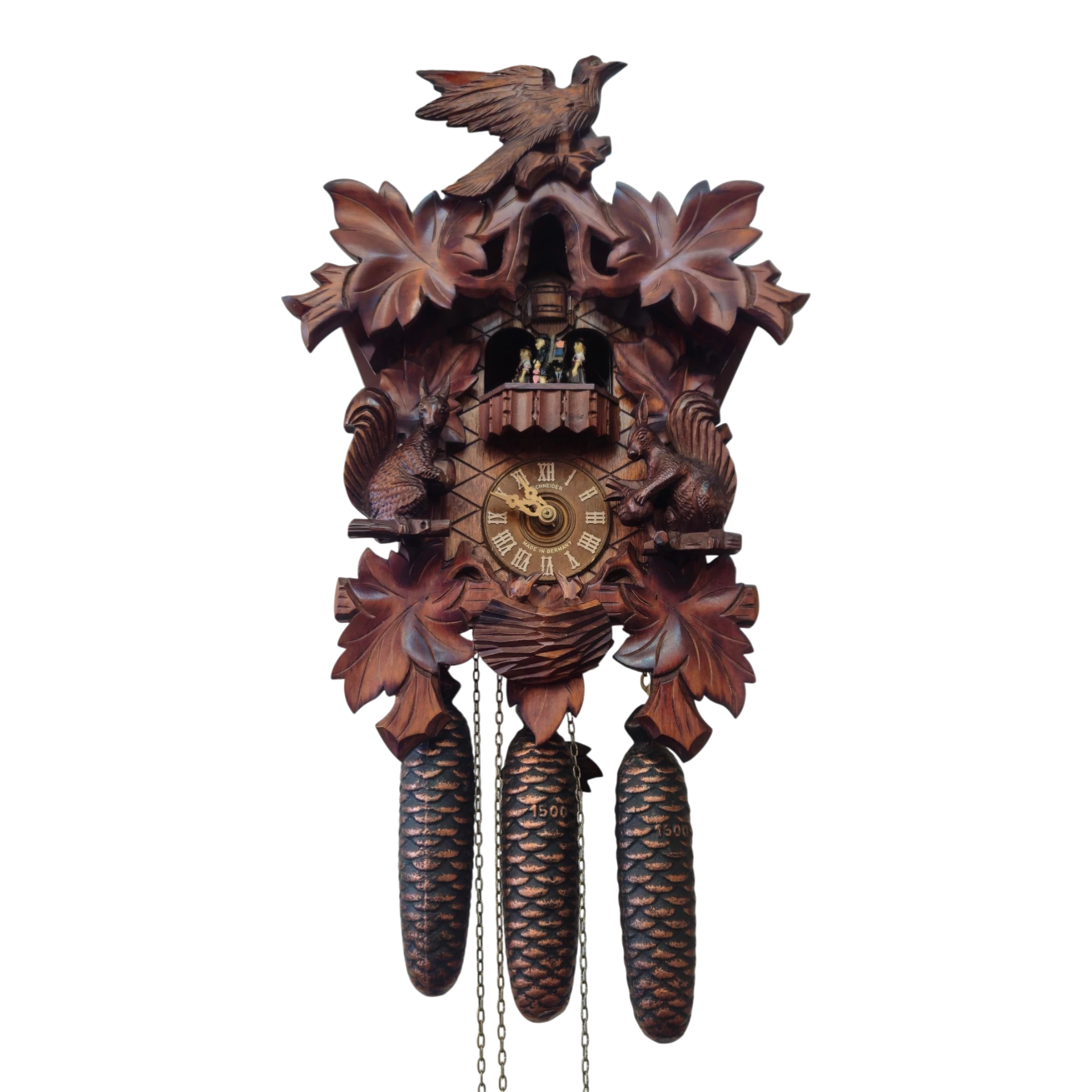Relógio Cuco Alemão da Floresta Negra em Madeira Esculpida – Mecânico com Pesos