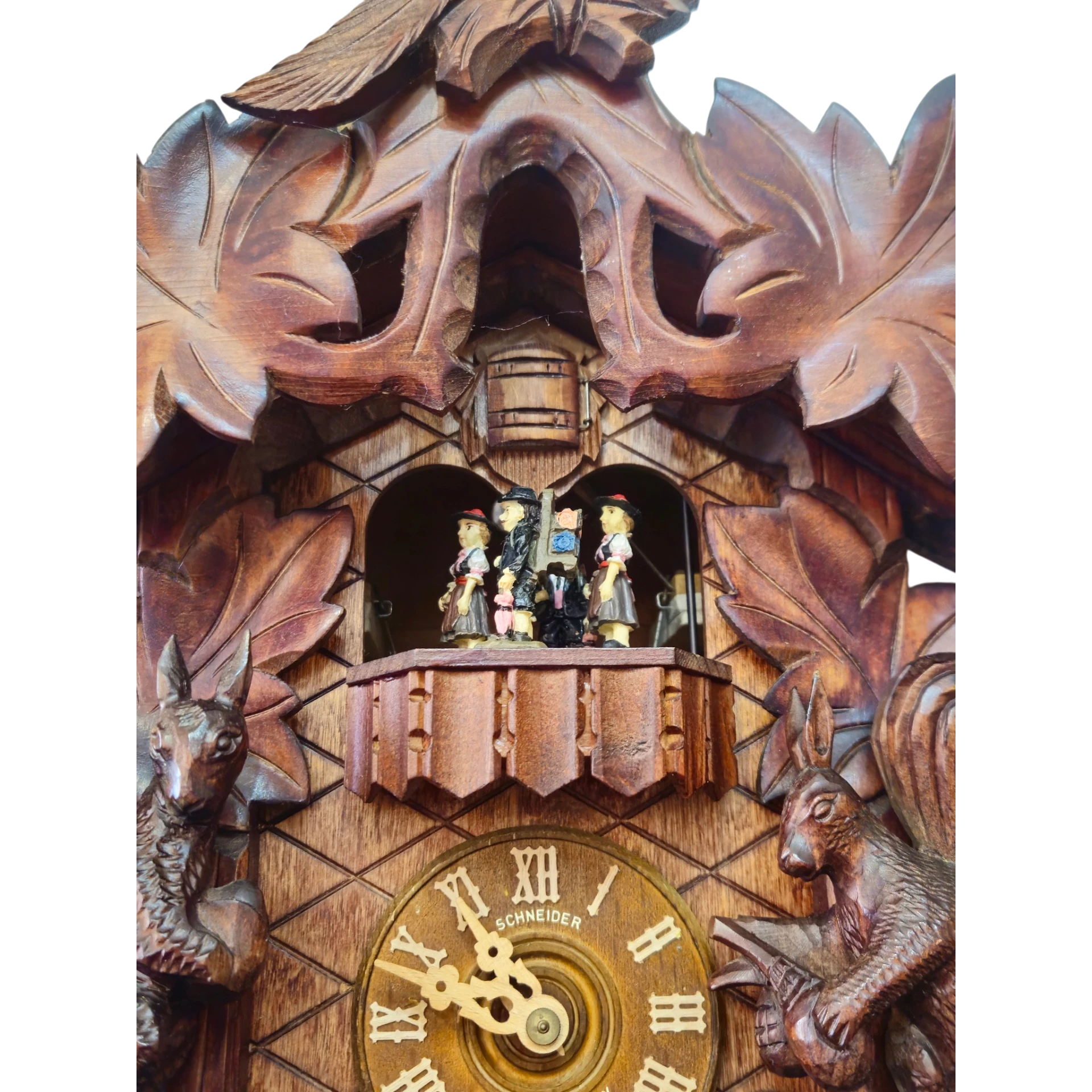 Relógio Cuco Alemão da Floresta Negra em Madeira Esculpida – Mecânico com Pesos