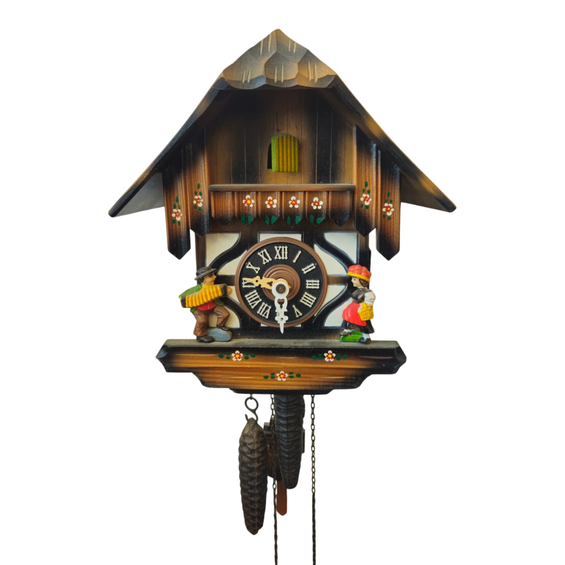 Relógio Cuco Alemão em Madeira com Figuras Folclóricas