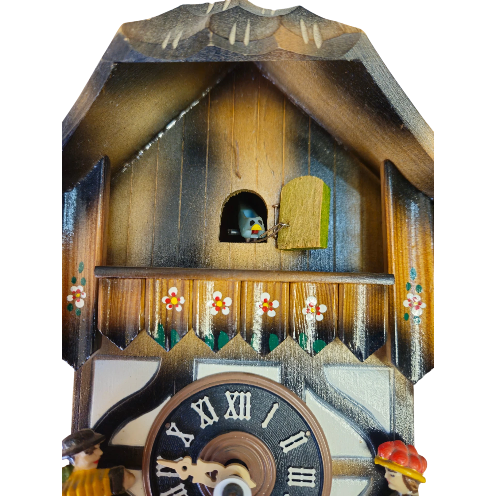 Relógio Cuco Alemão em Madeira com Figuras Folclóricas