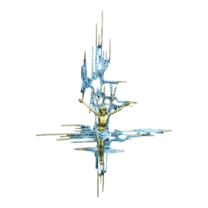 Crucifixo Modernista de Parede em Metal – Arte Sacra Vintage