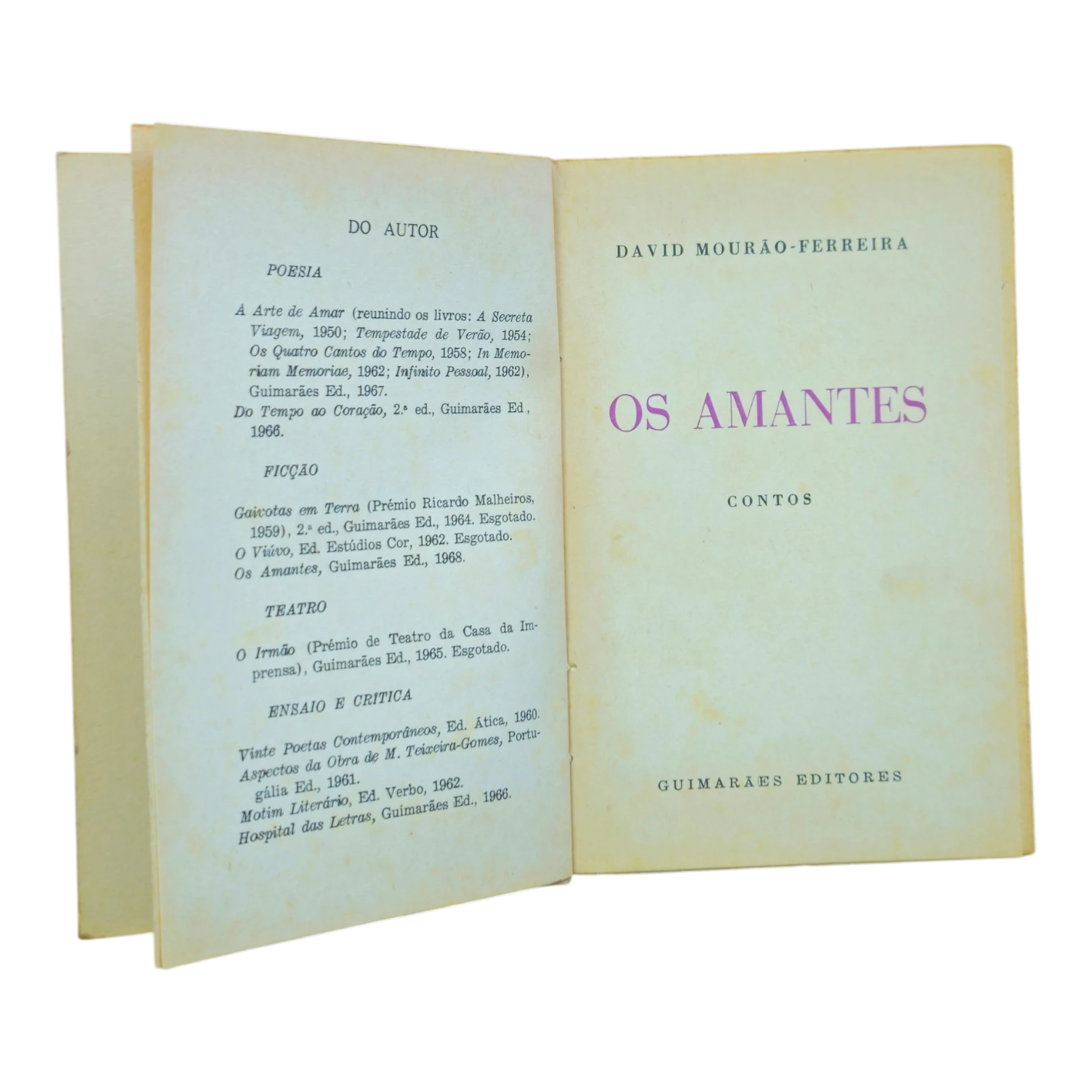 Os Amantes – David Mourão-Ferreira – Guimarães Editores – Coleção Contos