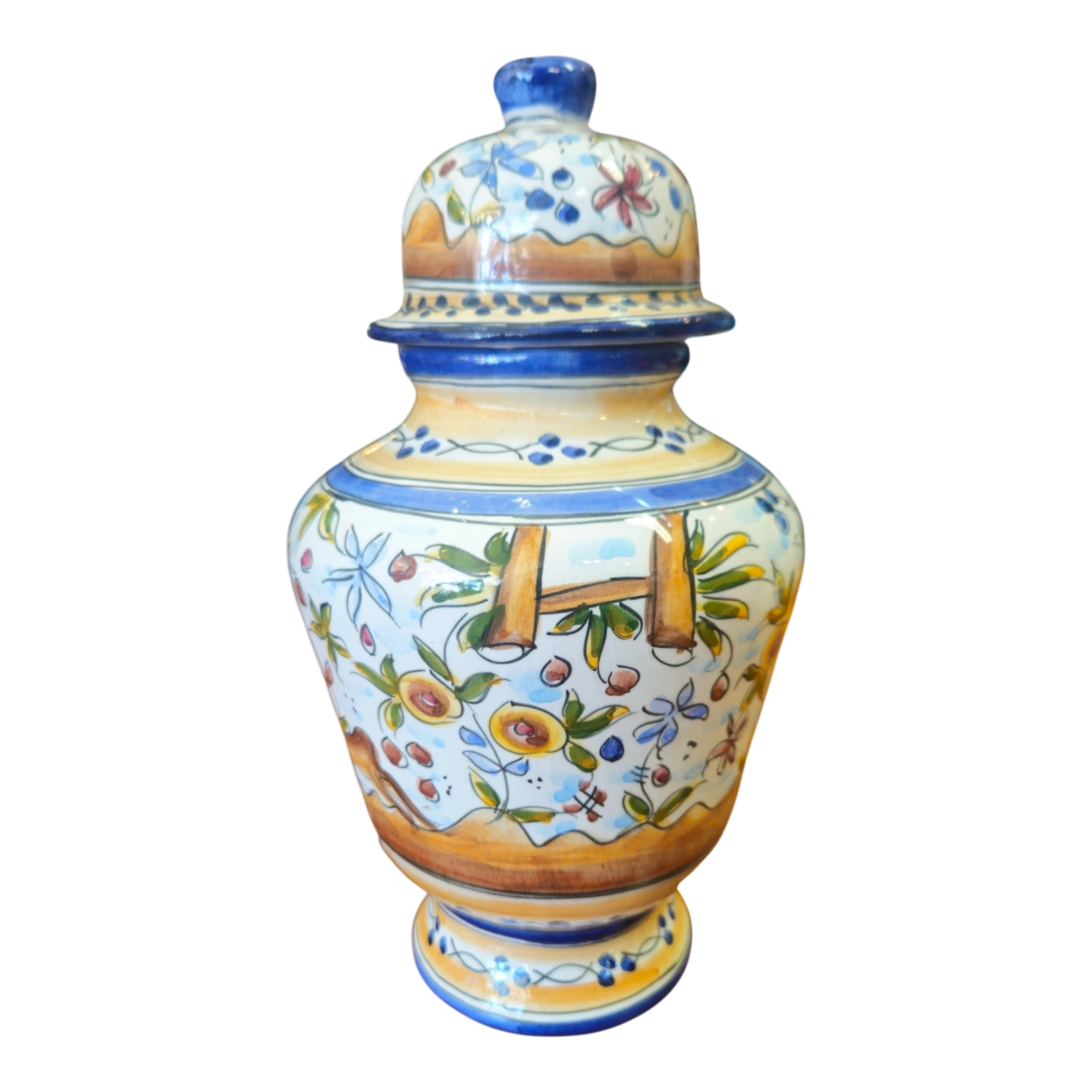 Pote Decorativo em Cerâmica Policromada com Motivos Florais