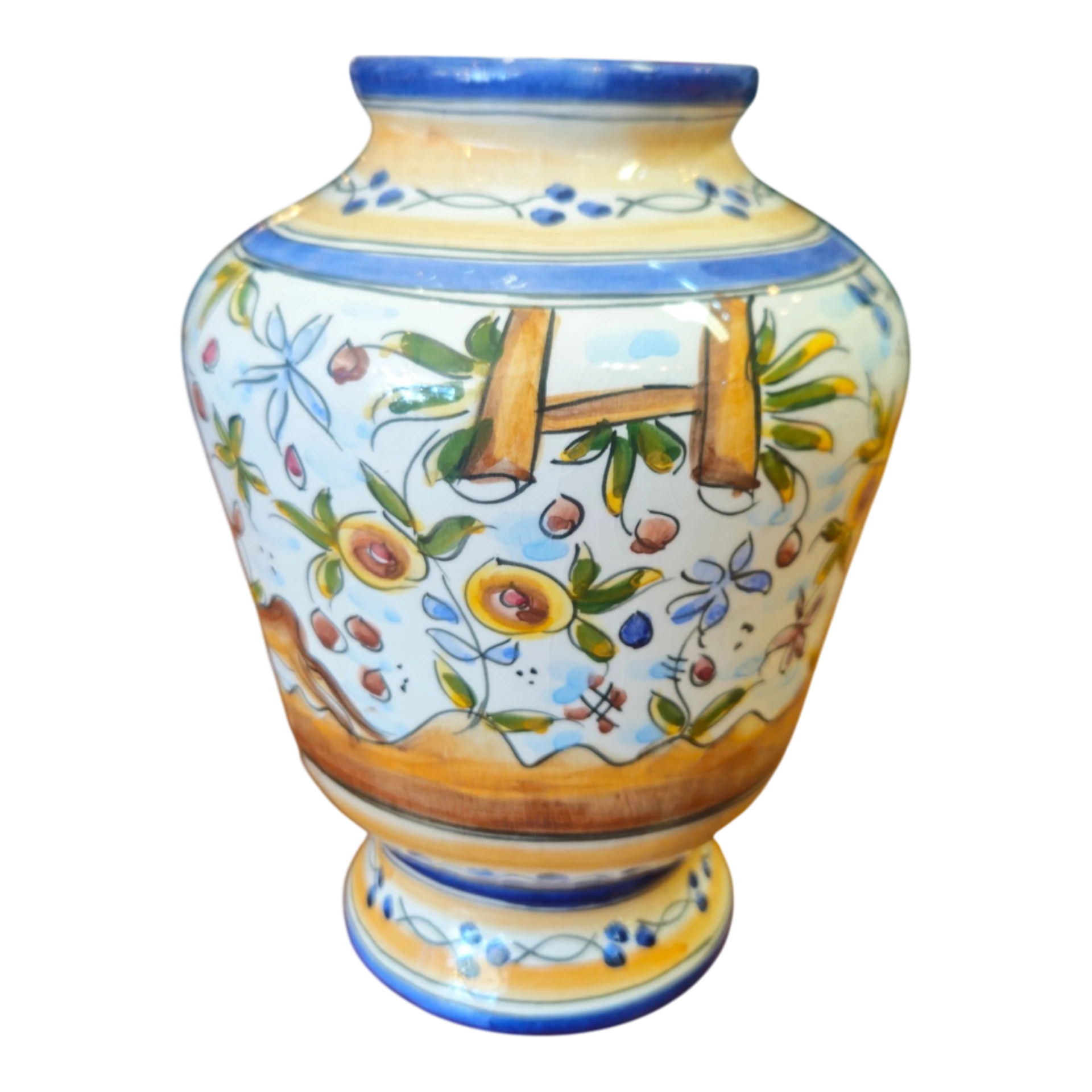 Pote Decorativo em Cerâmica Policromada com Motivos Florais