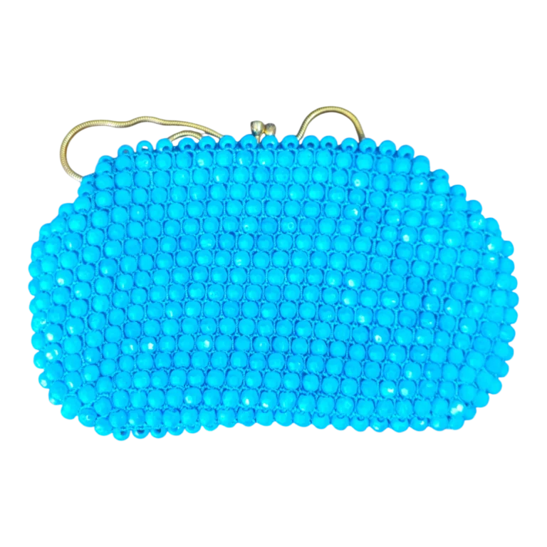 Bolsa Vintage de Missangas Azuis com Fecho Metálico
