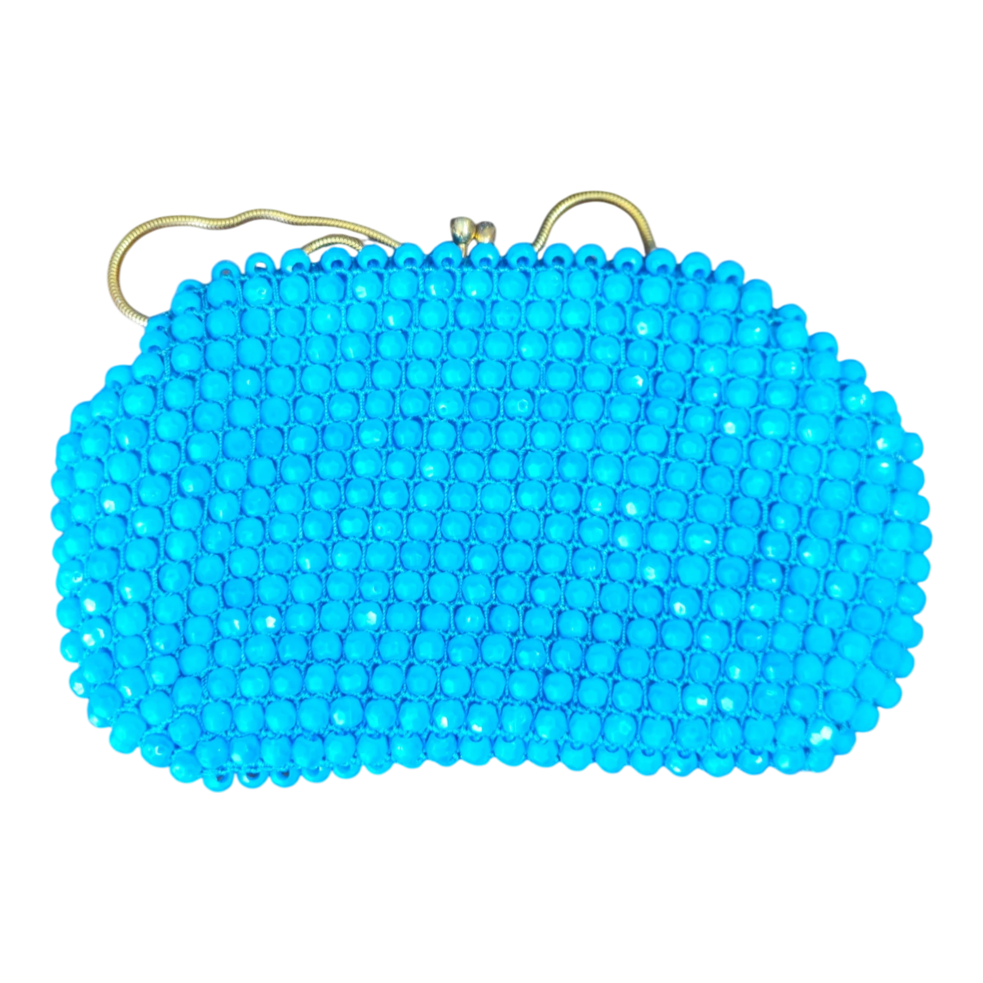 Bolsa Vintage de Missangas Azuis com Fecho Metálico