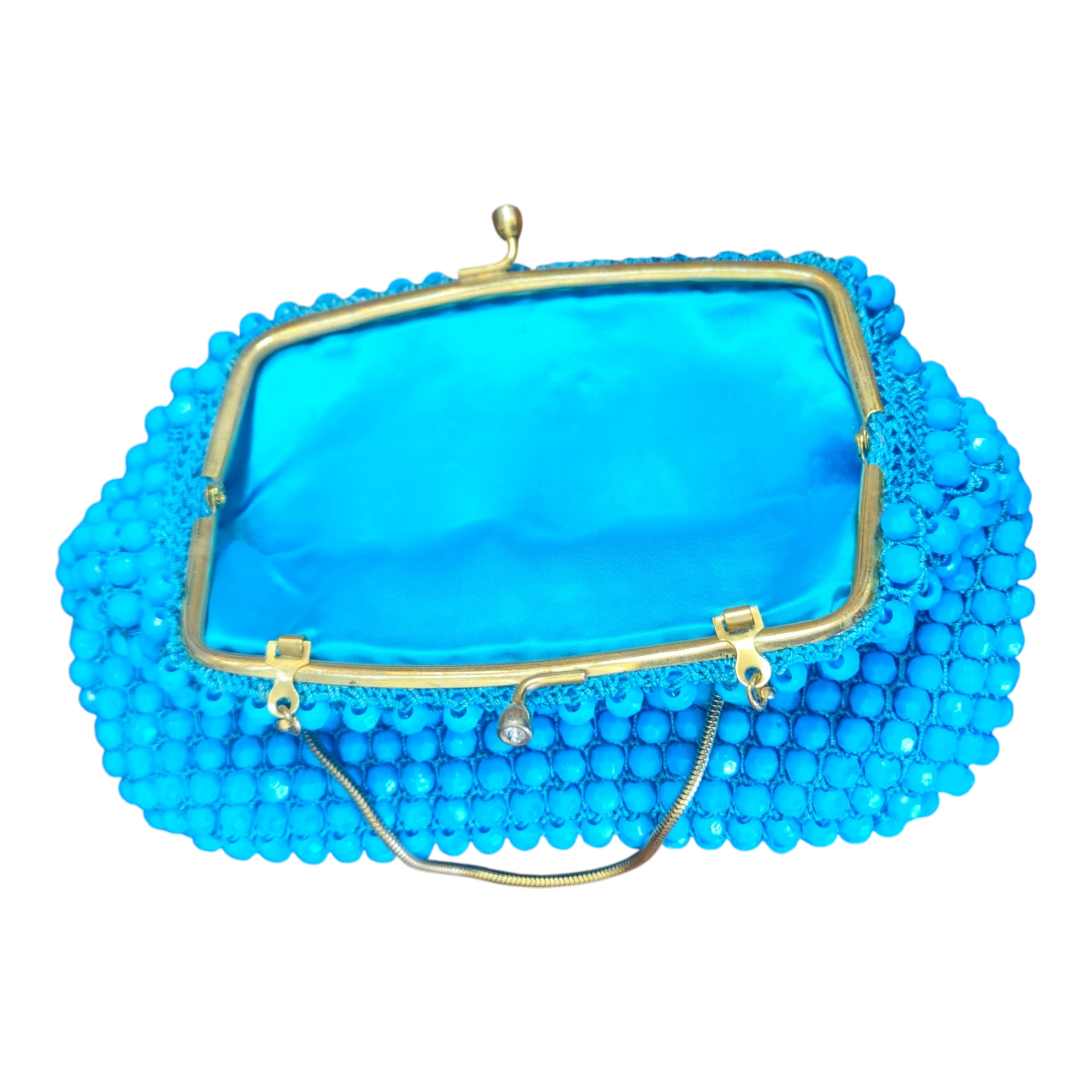 Bolsa Vintage de Missangas Azuis com Fecho Metálico