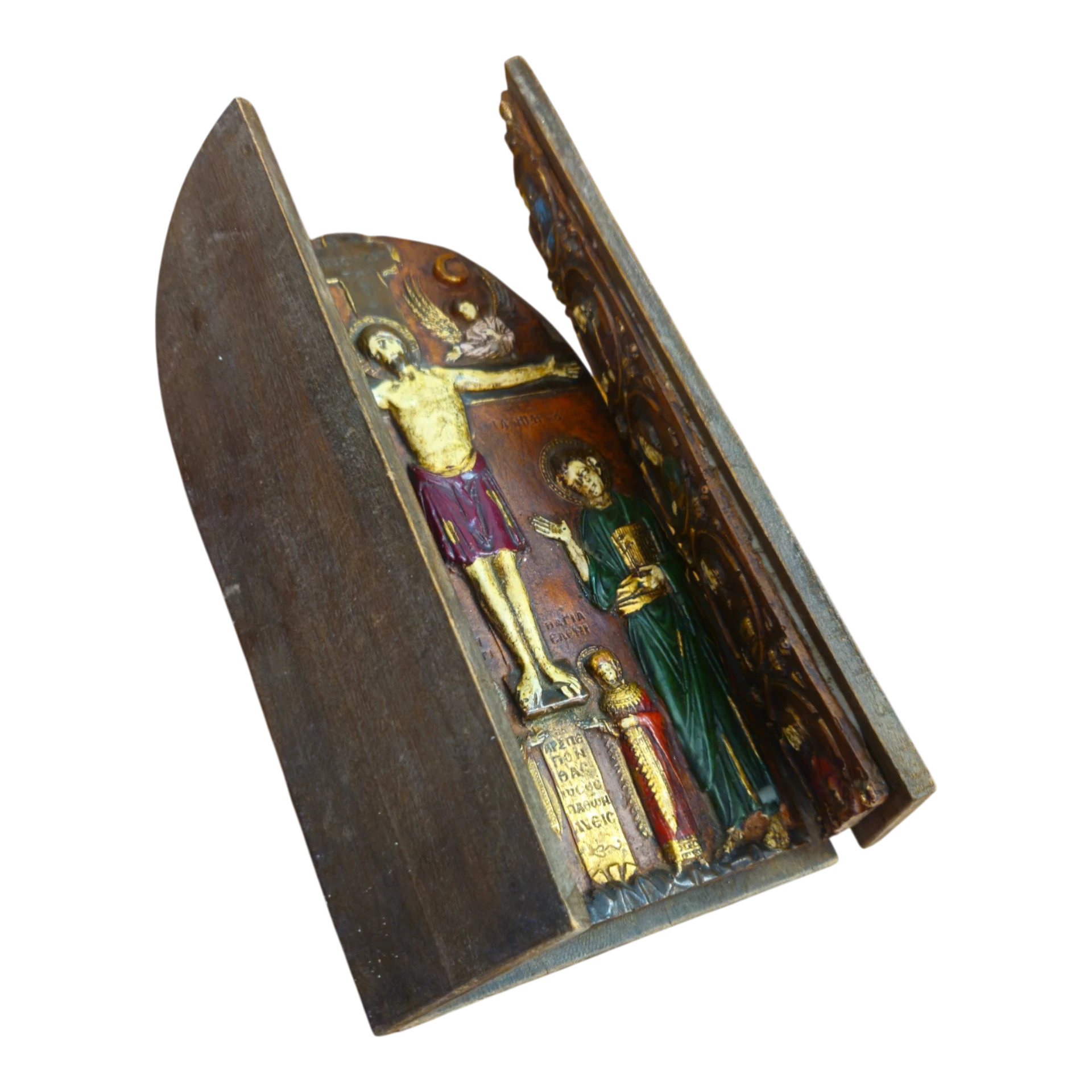 Ícone Religioso Triptico – Crucificação de Cristo com os 12 Apóstolos