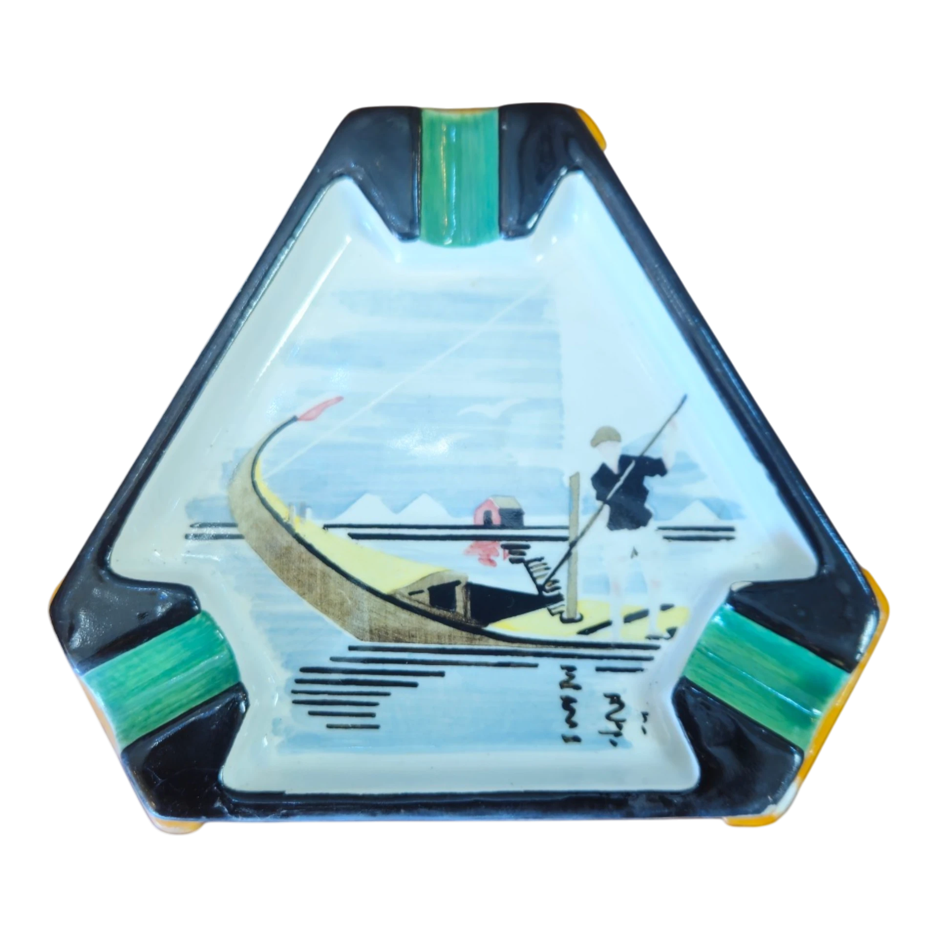 Cinzeiro Art Déco em Porcelana com Cena de Gôndola – Vintage