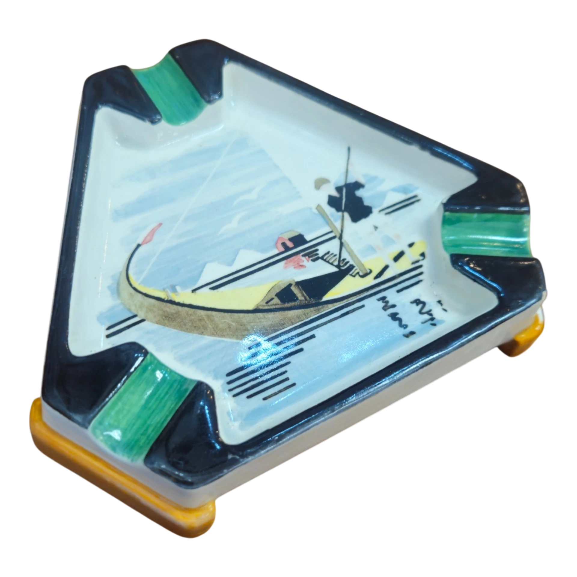 Cinzeiro Art Déco em Porcelana com Cena de Gôndola – Vintage