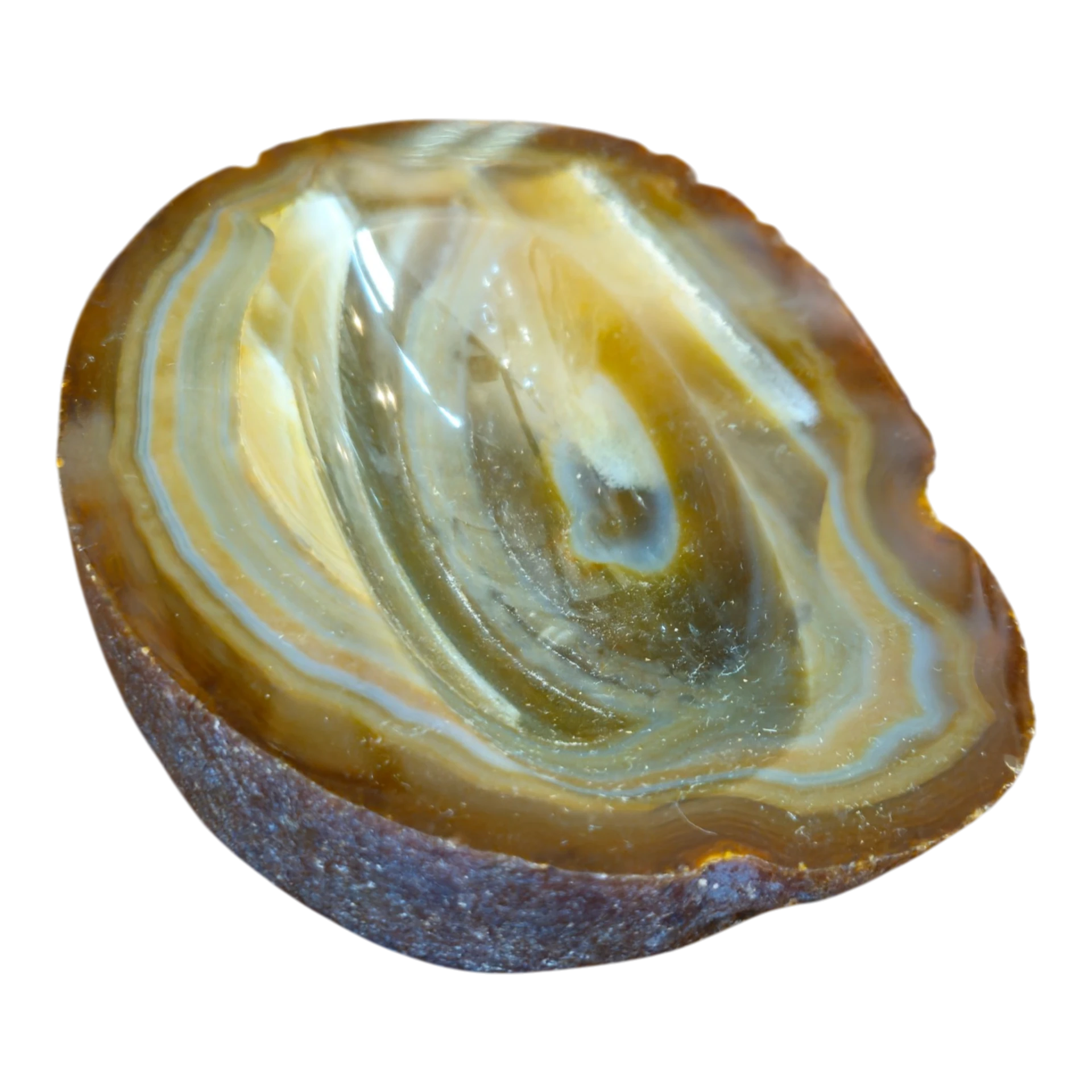 Cinzeiro Vintage em Ágata Natural Brasileira Polida (Tons Mel e Creme)