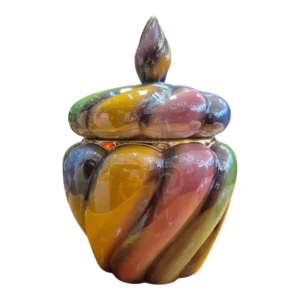 Pote em Faiança ELPA Alcobaça – Multicolor Vintage com Tampa