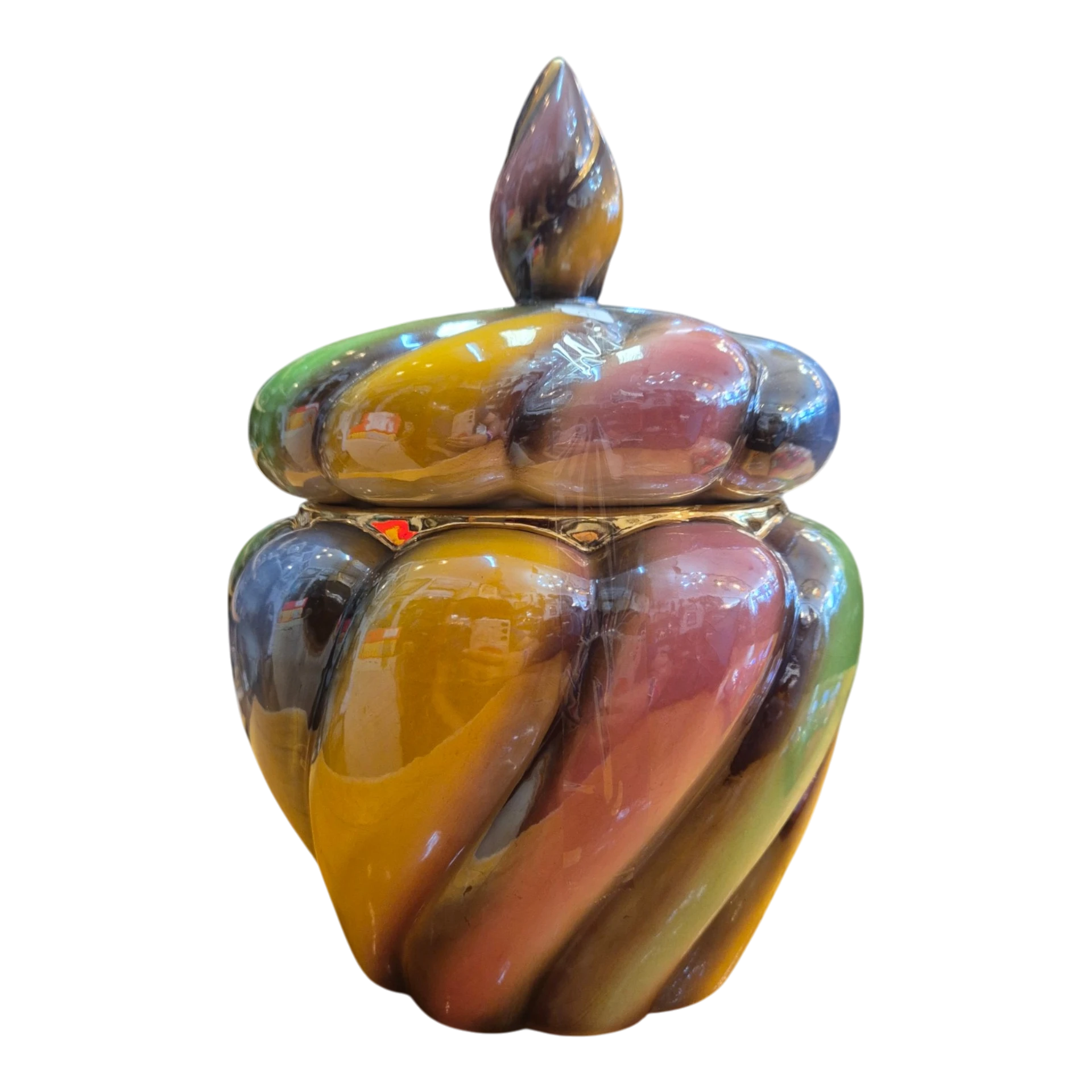 Pote em Faiança ELPA Alcobaça – Multicolor Vintage com Tampa