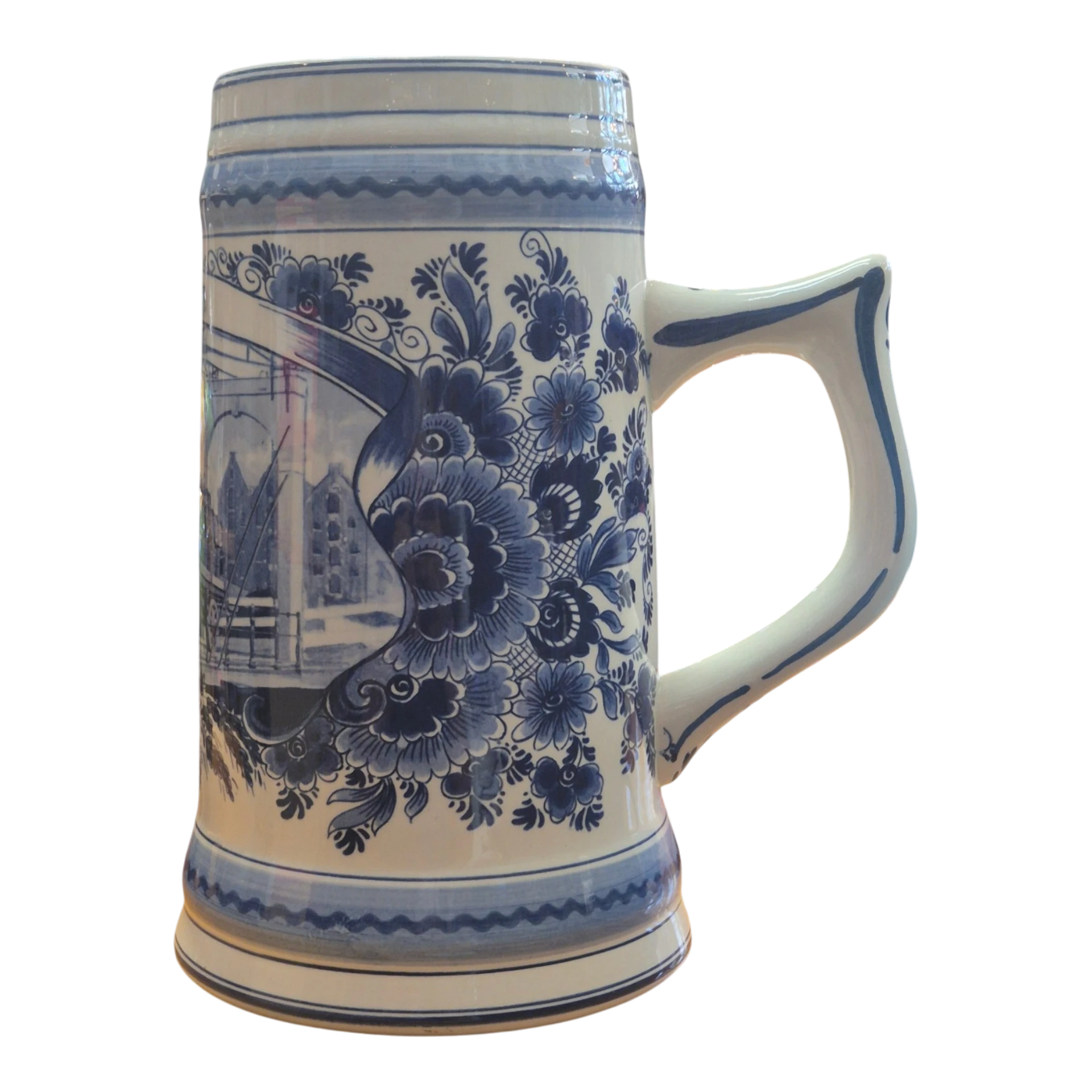 Caneca de cerveja Heineken em faiança Delft Blue - De Porceleyne Fles / Royal Delft (séc. XX)com 26 cm