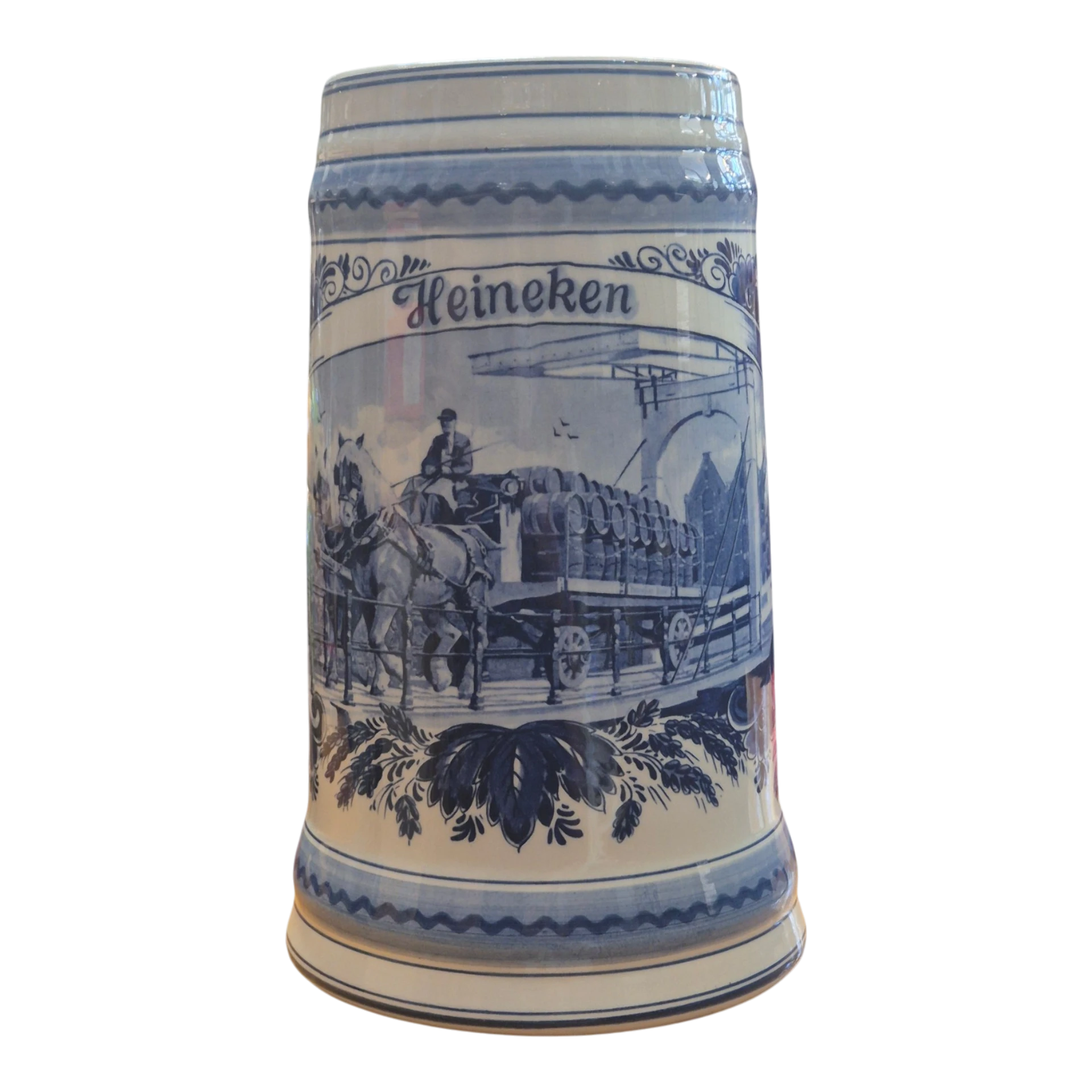 Caneca de cerveja Heineken em faiança Delft Blue - De Porceleyne Fles / Royal Delft (séc. XX)com 26 cm