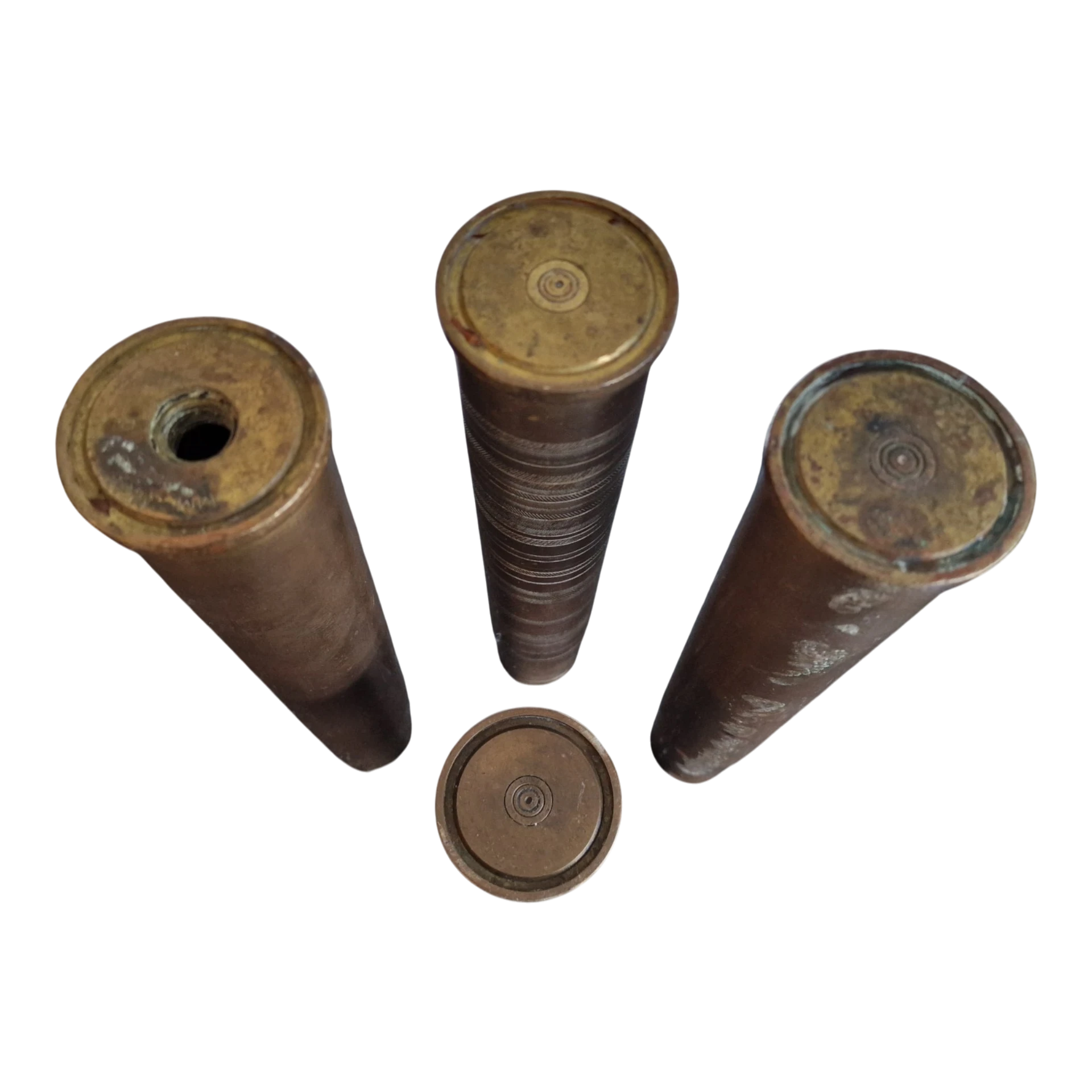 Conjunto de 4 Cápsulas de Cartucho Antigas em Latão