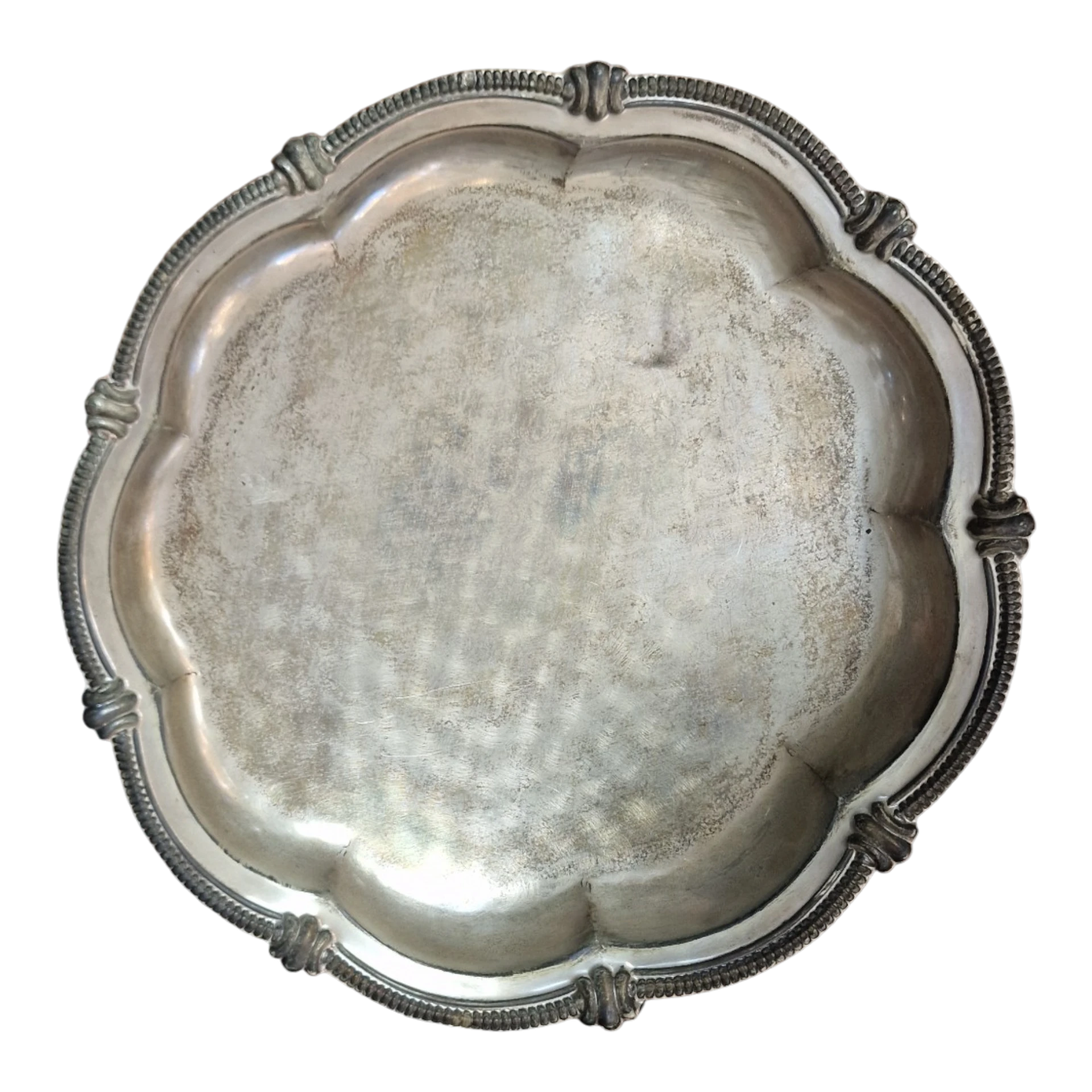 Prato Decorativo Antigo em Prata Portuguesa com Bordo Recortado – Punção Águia – 24,5 cm