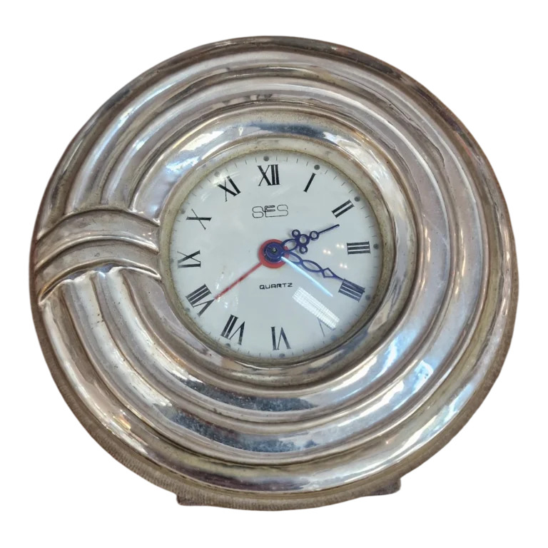 Relógio de Mesa Vintage SES Quartz em Silver Plate — Itália, c. 1970-1980