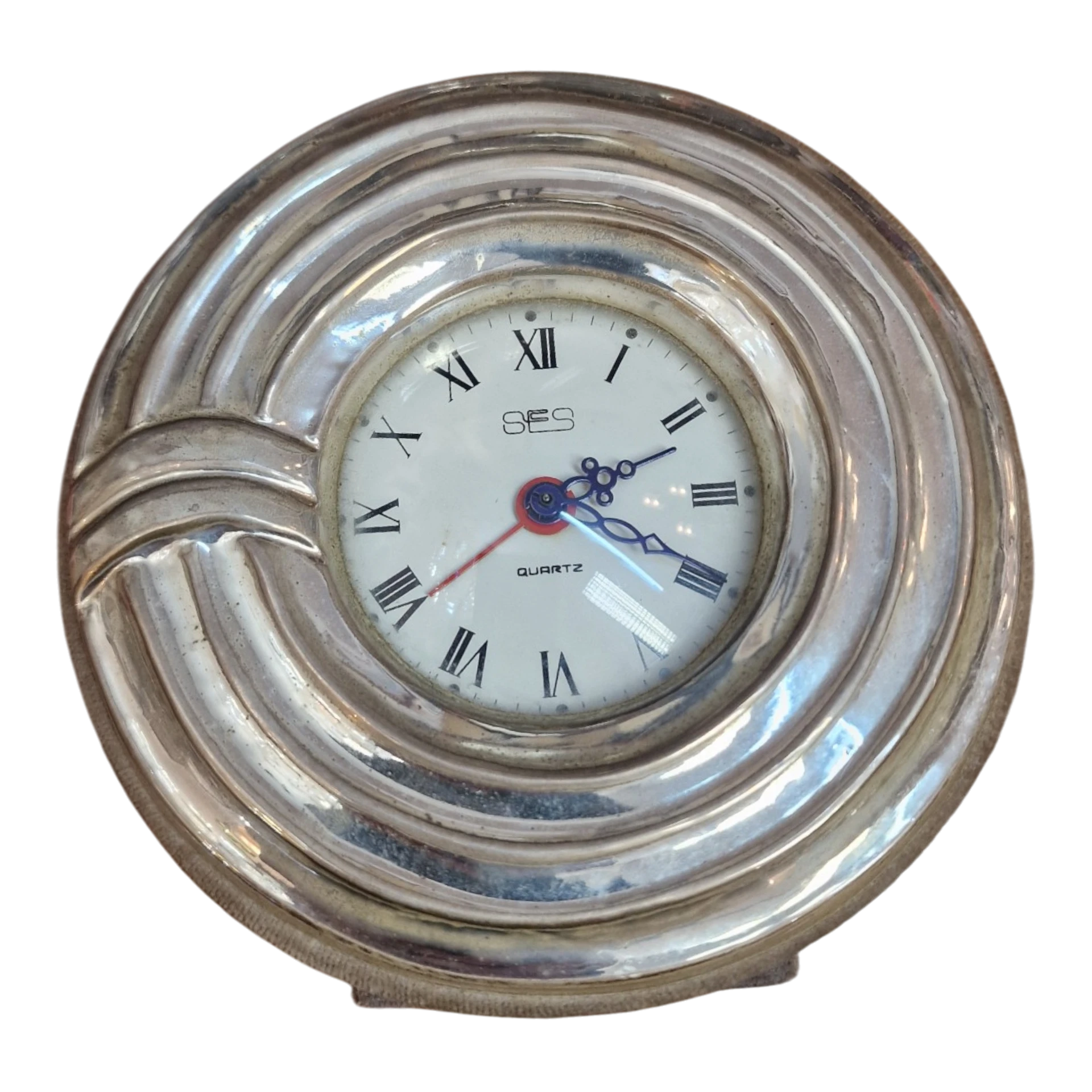 Relógio de Mesa Vintage SES Quartz em Silver Plate — Itália, c. 1970-1980