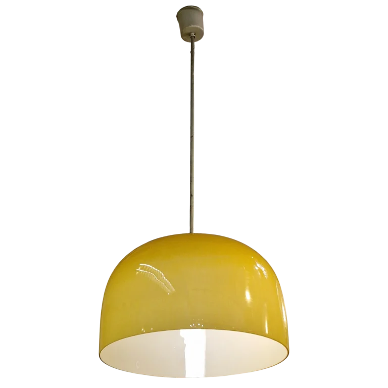 Candeeiro Suspenso Vintage em Vidro Amarelo – Design Mid-Century (Anos 60/70)