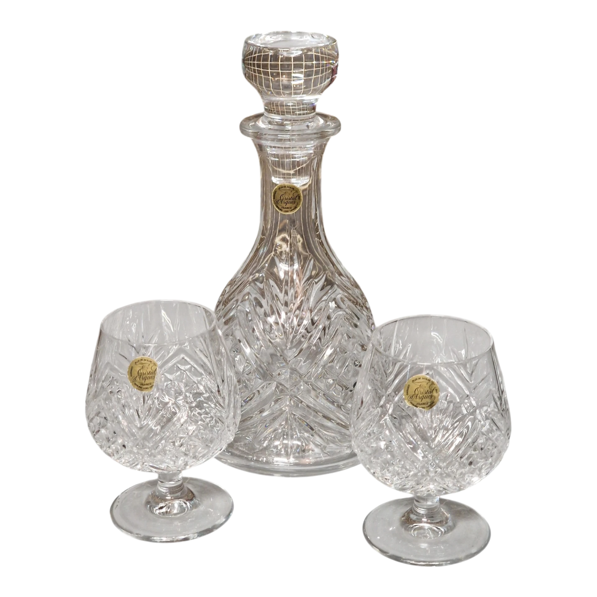 Conjunto Licoreira e Copos em Cristal Lapidado – Cristal d’Arques, França