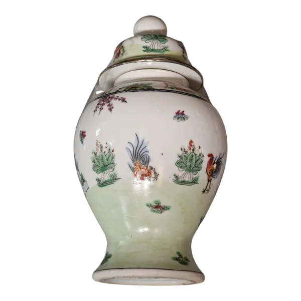 Jarra com Tampa em Porcelana de Macau Pintada à Mão com Motivos Orientais