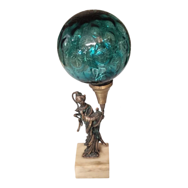 Par de Candeeiros Orientais em Bronze com Globos de Vidro Azul