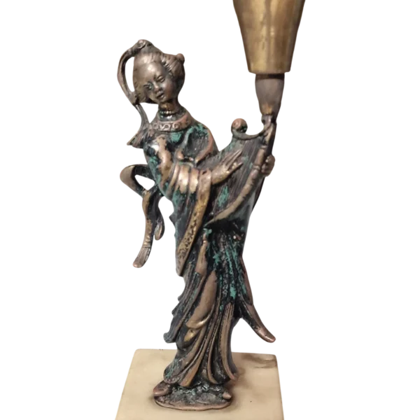 Par de Candeeiros Orientais em Bronze com Globos de Vidro Azul