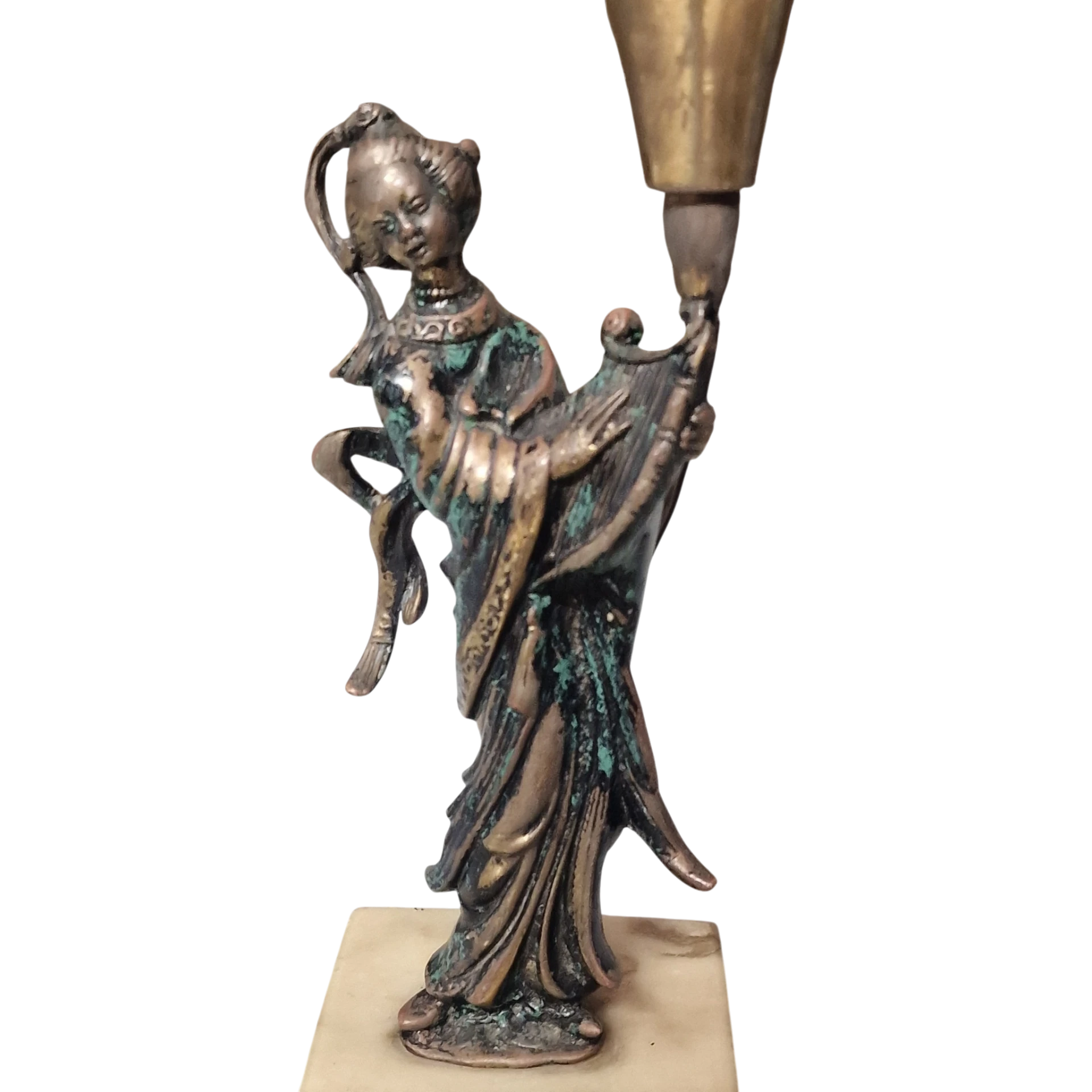 Par de Candeeiros Orientais em Bronze com Globos de Vidro Azul