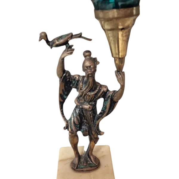 Par de Candeeiros Orientais em Bronze com Globos de Vidro Azul