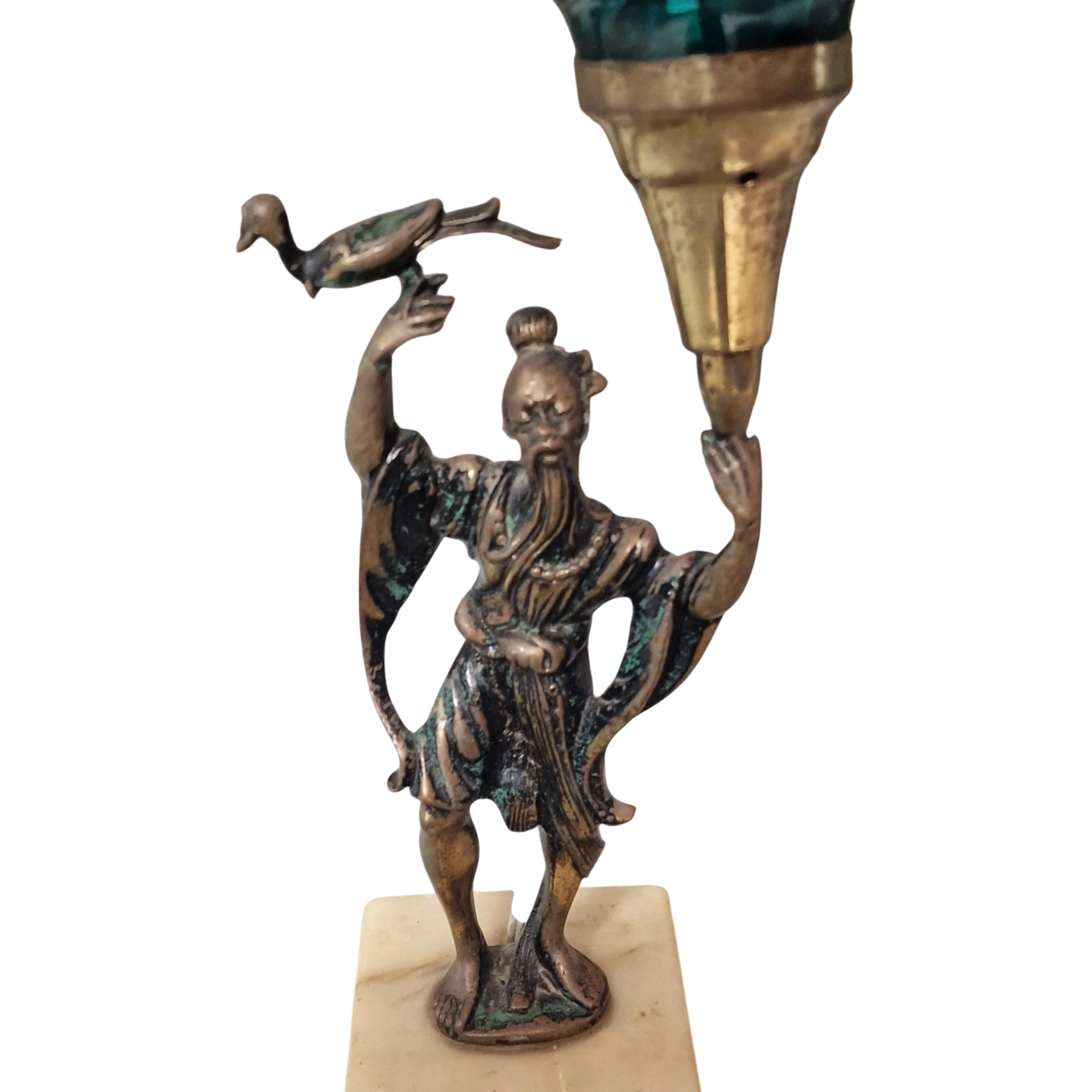 Par de Candeeiros Orientais em Bronze com Globos de Vidro Azul