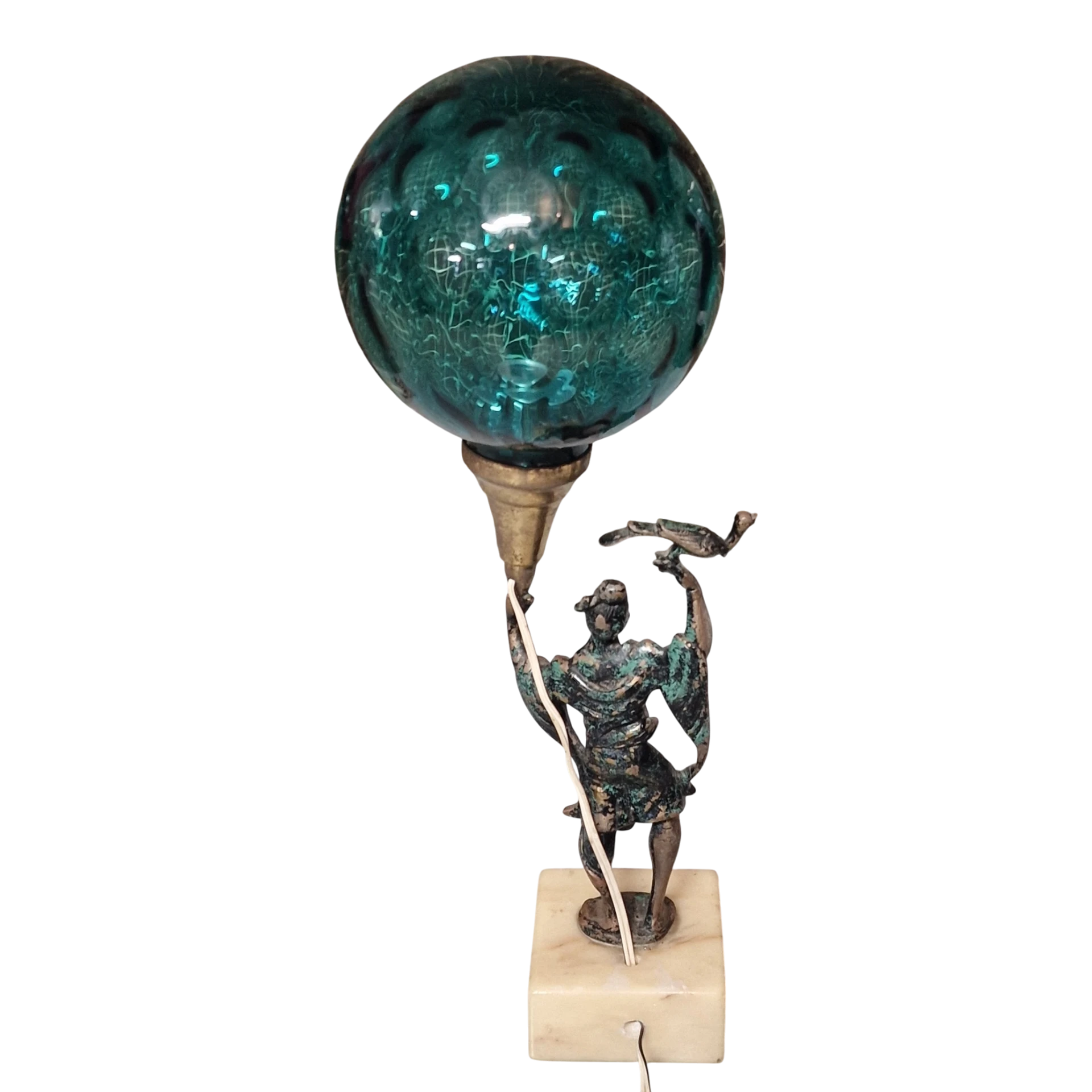 Par de Candeeiros Orientais em Bronze com Globos de Vidro Azul