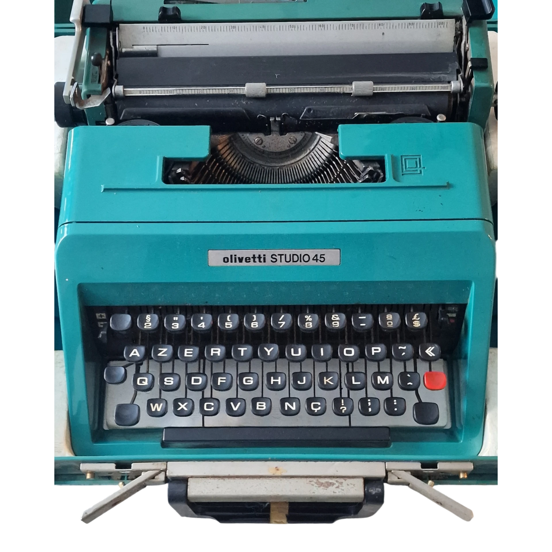 Máquina de Escrever Olivetti Studio 45 Vintage com Mala Original – Anos 60/70 – Azul Turquesa