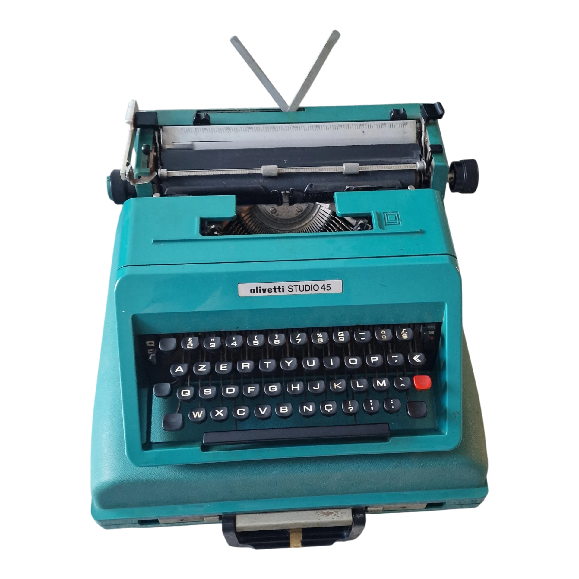 Máquina de Escrever Olivetti Studio 45 Vintage com Mala Original – Anos 60/70 – Azul Turquesa
