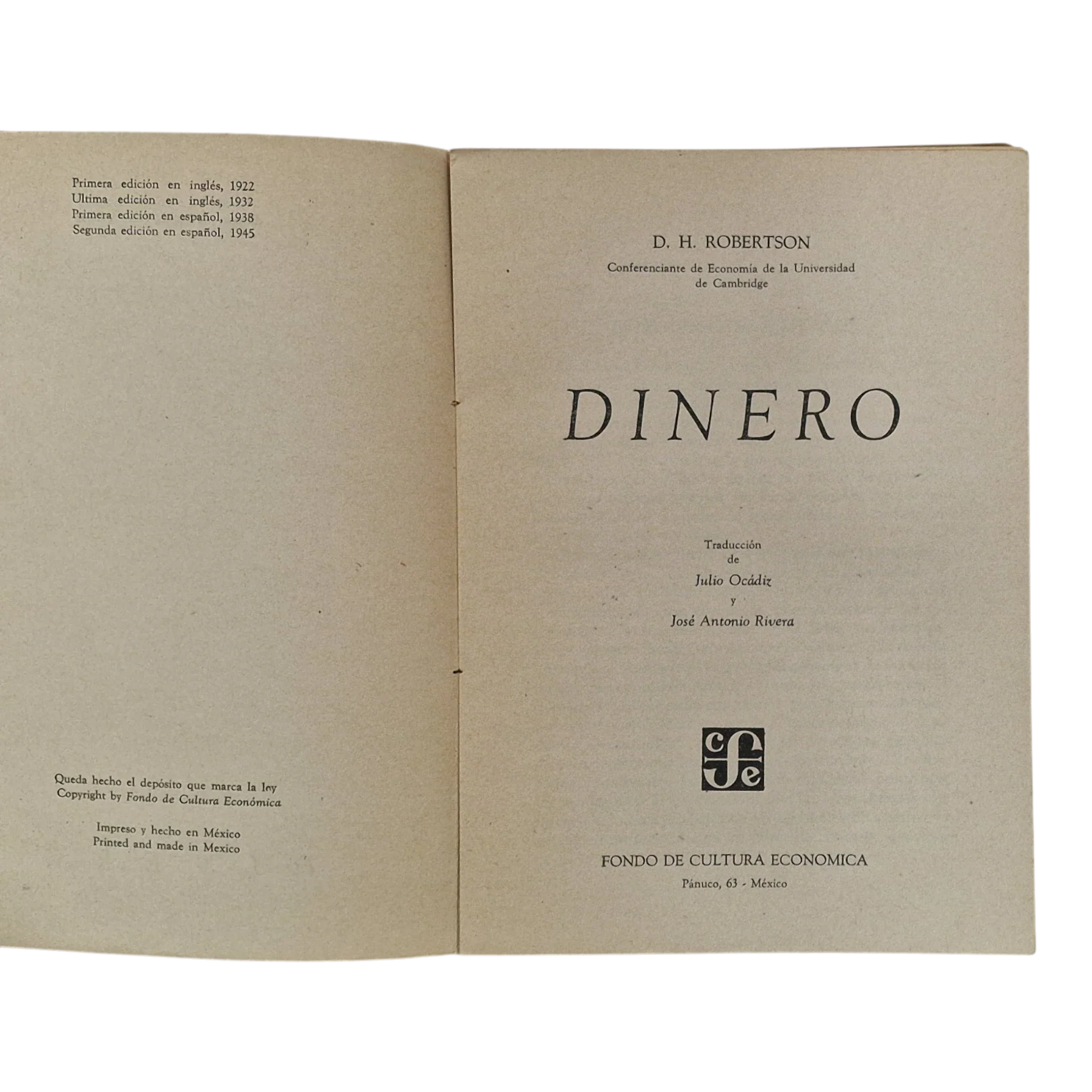 Dinero – D. H. Robertson – 1945 – Fondo de Cultura Económica