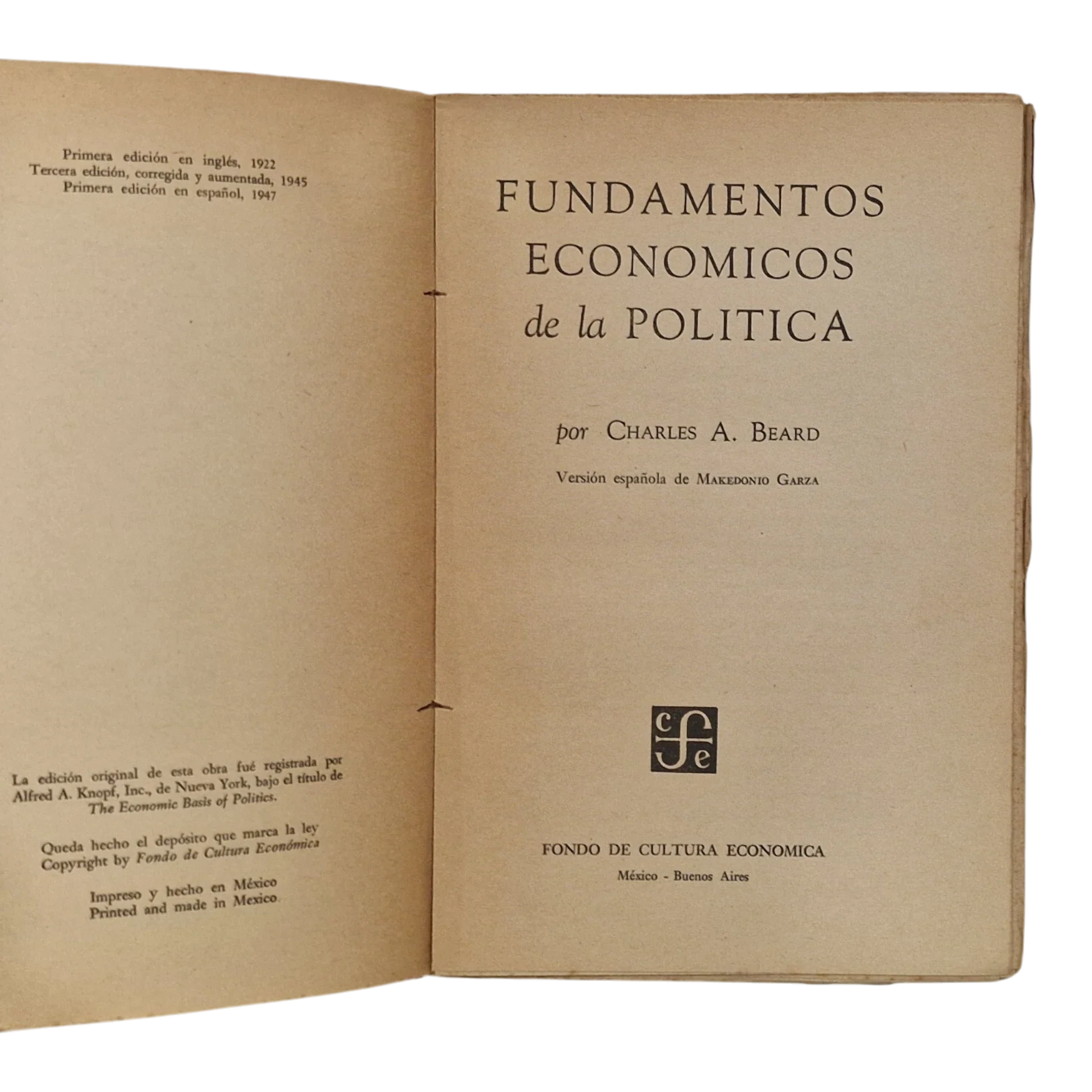 Fundamentos Económicos de la Política – Charles A. Beard – 1947 – Fondo de Cultura Económica