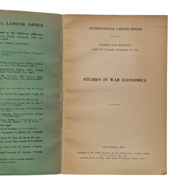 Studies in War Economics – International Labour Office – 1941 – Série B Nº 33