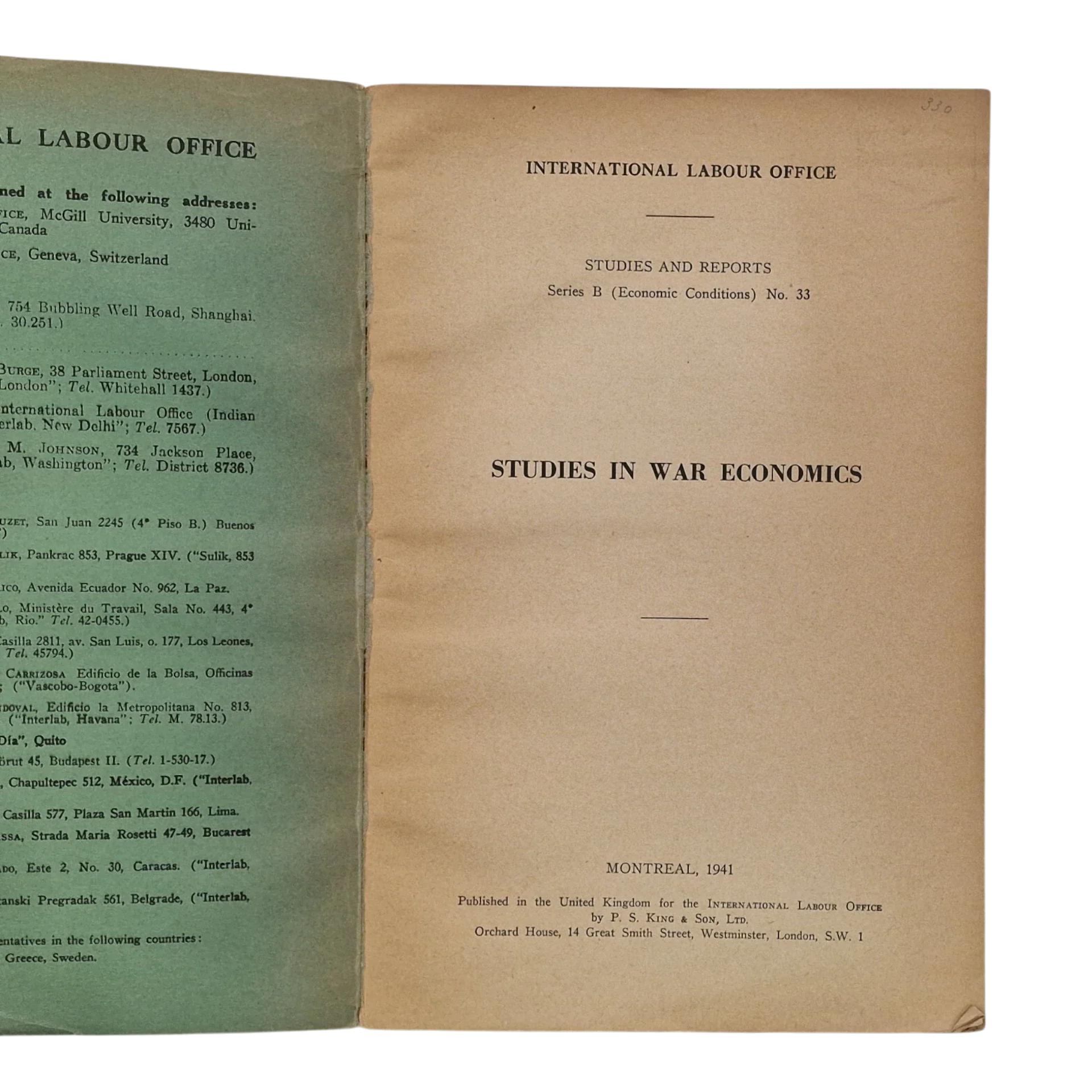 Studies in War Economics – International Labour Office – 1941 – Série B Nº 33