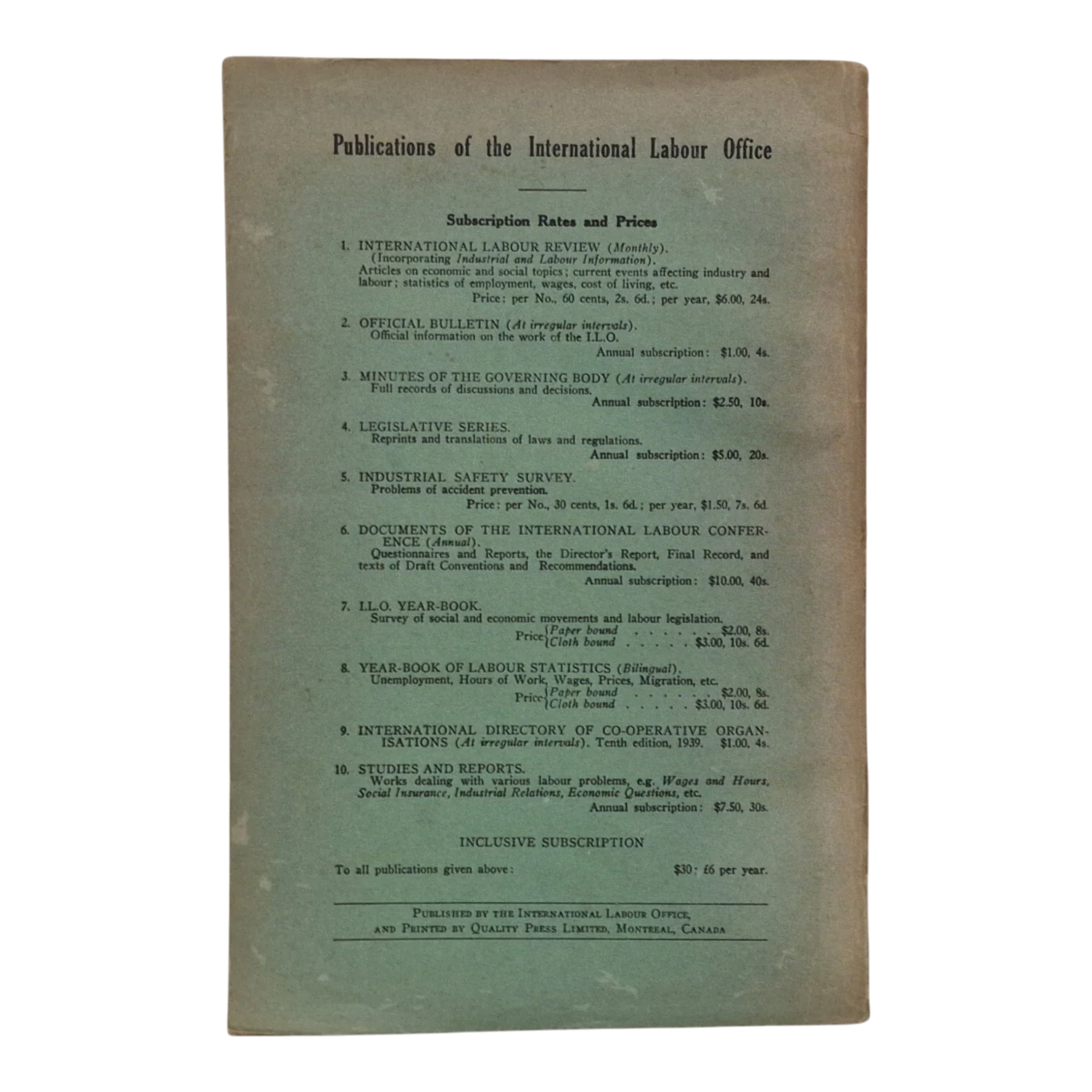 Studies in War Economics – International Labour Office – 1941 – Série B Nº 33
